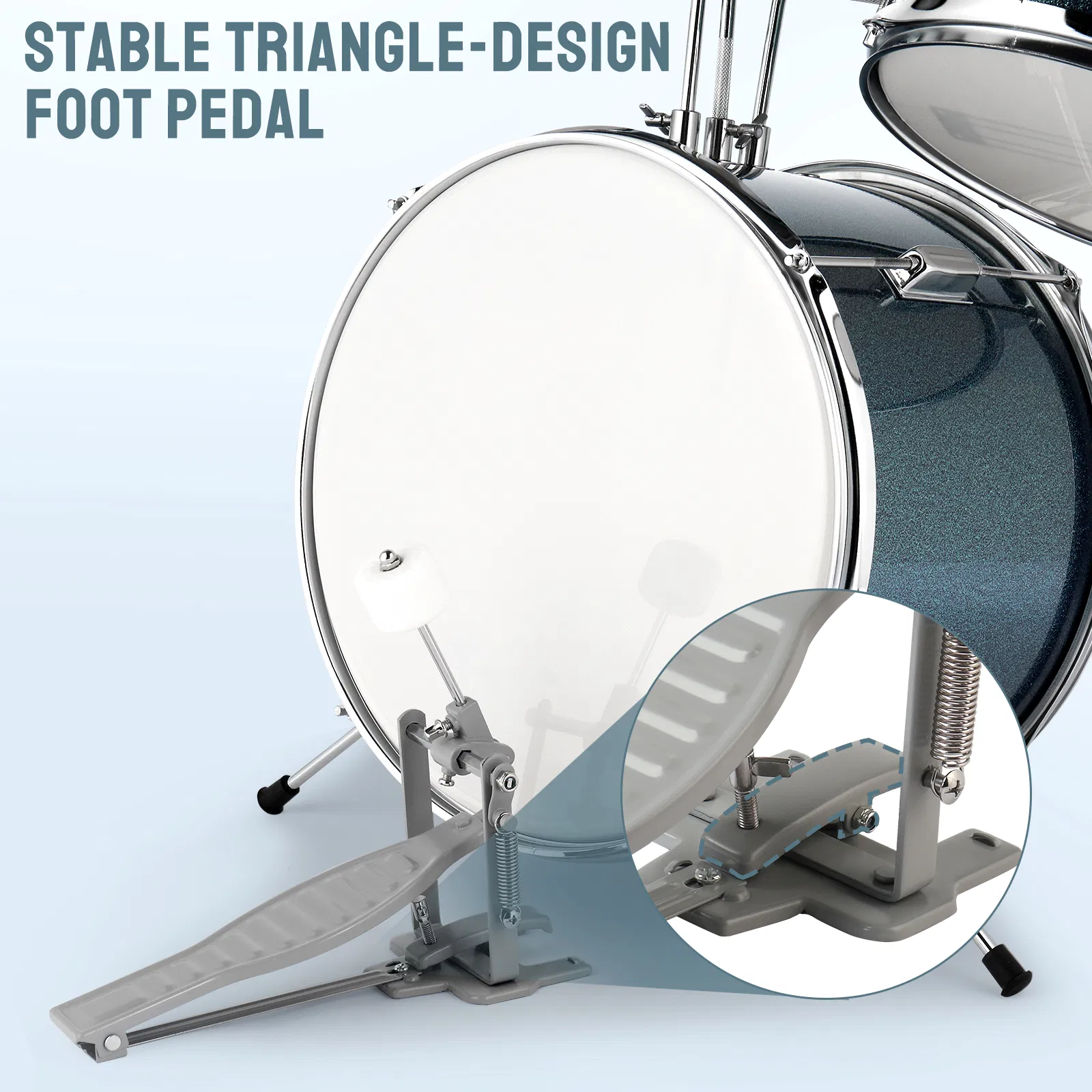[Do Not Sell on Amazon]14"x10" 3-Pieces Junior Kids Drum Set Kit Pedal Drum Stick Wrench Drum Stool Sky Blue photo 8