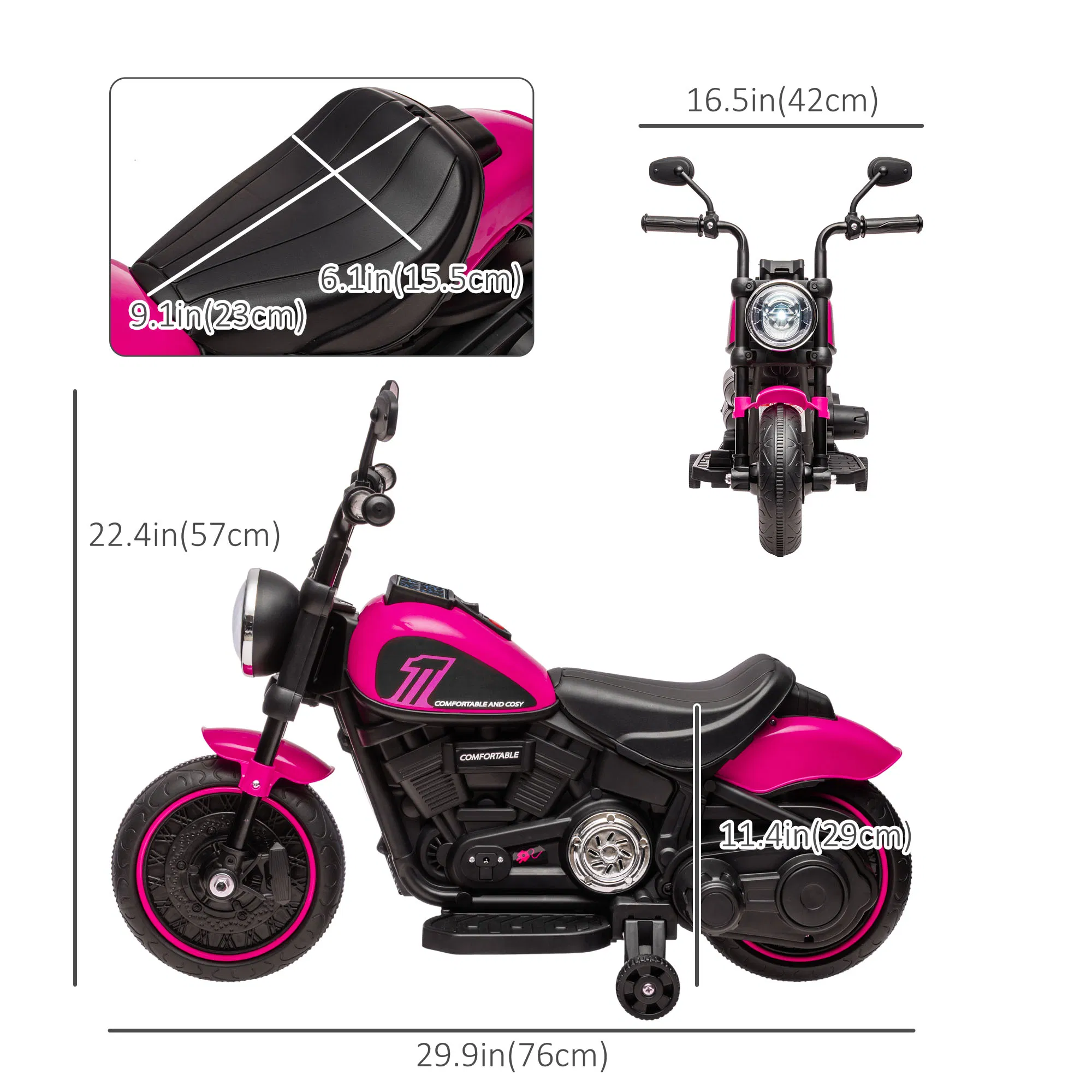 6V Kids Motorcycle with Training Wheels, Foot Pedal, Headlight, Music, Forward/Reverse, Single-Button Start, Pink photo 6