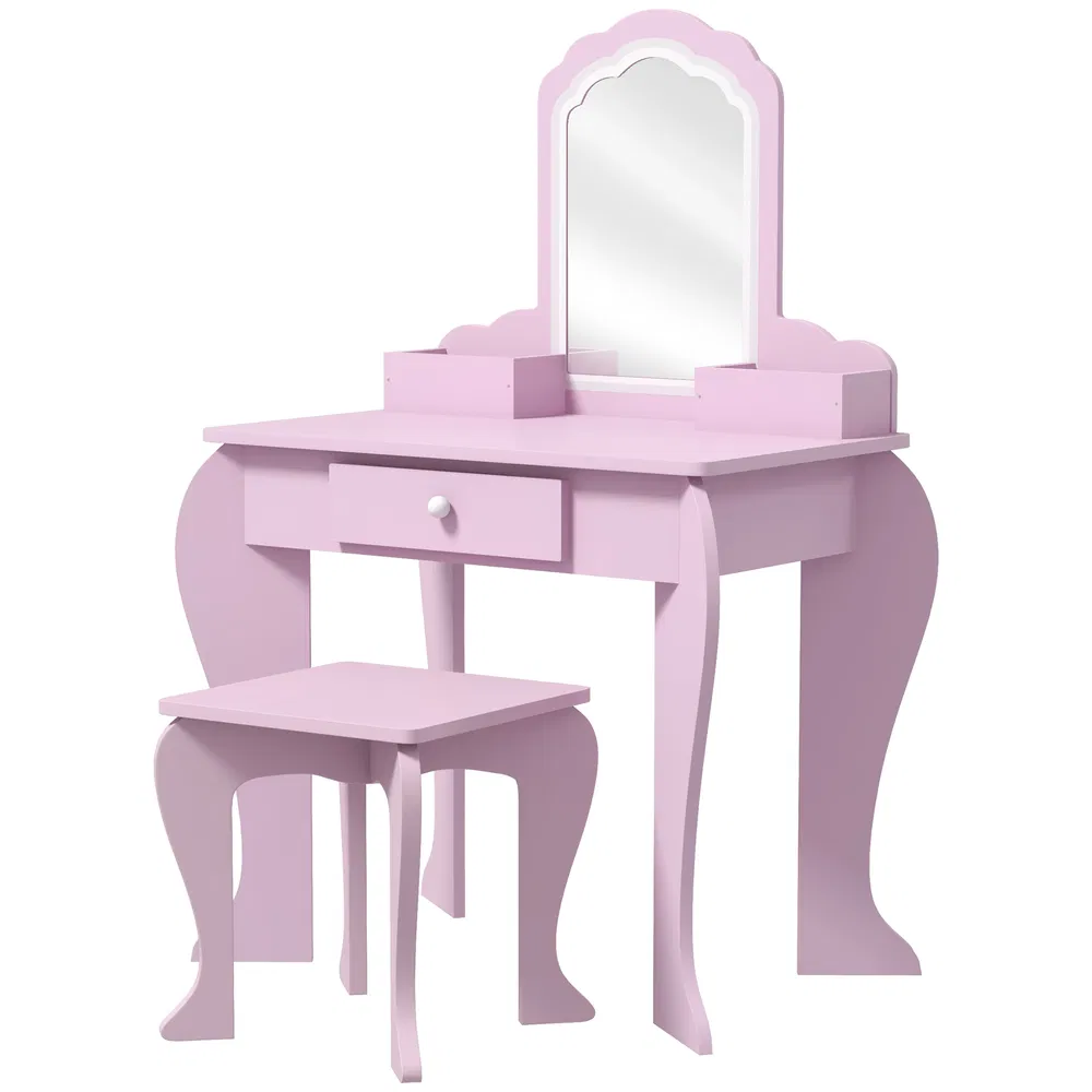 Makeup Vanity with Mirror and Stool, Cloud Design, Drawer, Storage Boxes, for 3-6 Years Old, Pink photo 7