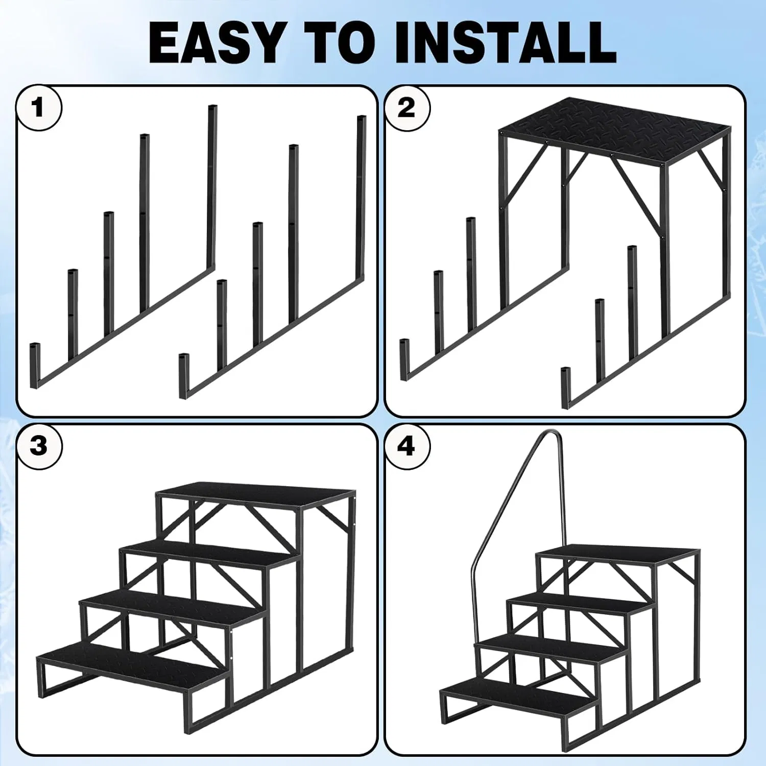 Swimming Pool Ladder Above Ground, RV Steps with Handrail, Heavy Duty Pool Step Hot Tub Steps, 660 lbs Weight Capacity Camper Step Stool Mobile Home Stair for Getting High photo 3