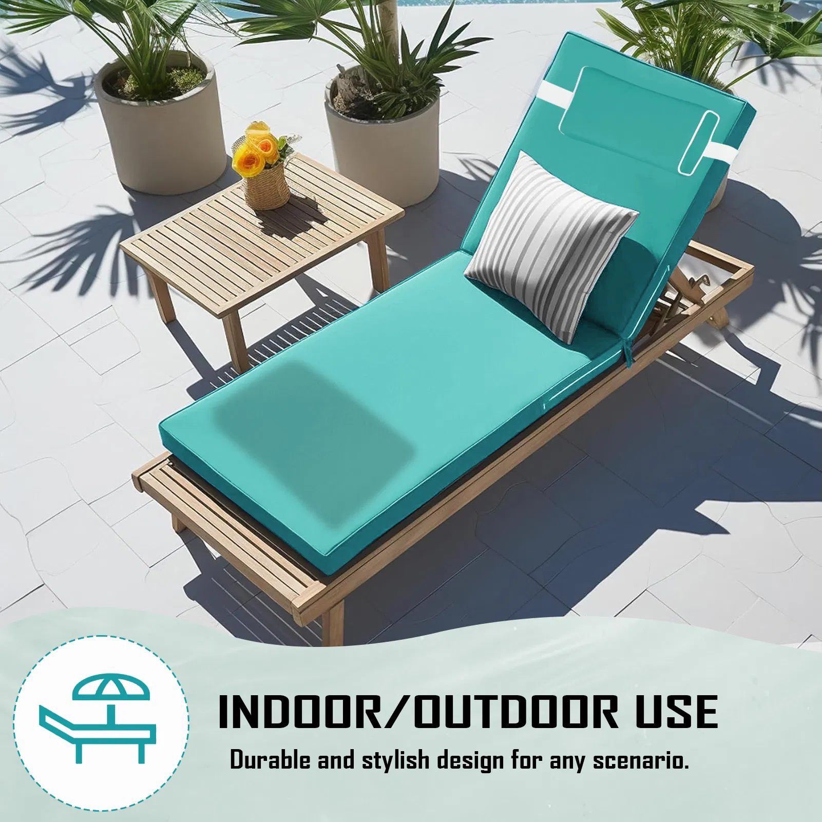 Outdoor Chaise Lounge Cushion, 80 in. x 26 in. x 3 in. Waterproof Fade-Resistant Patio Chair Pad for Pool Beach photo 2