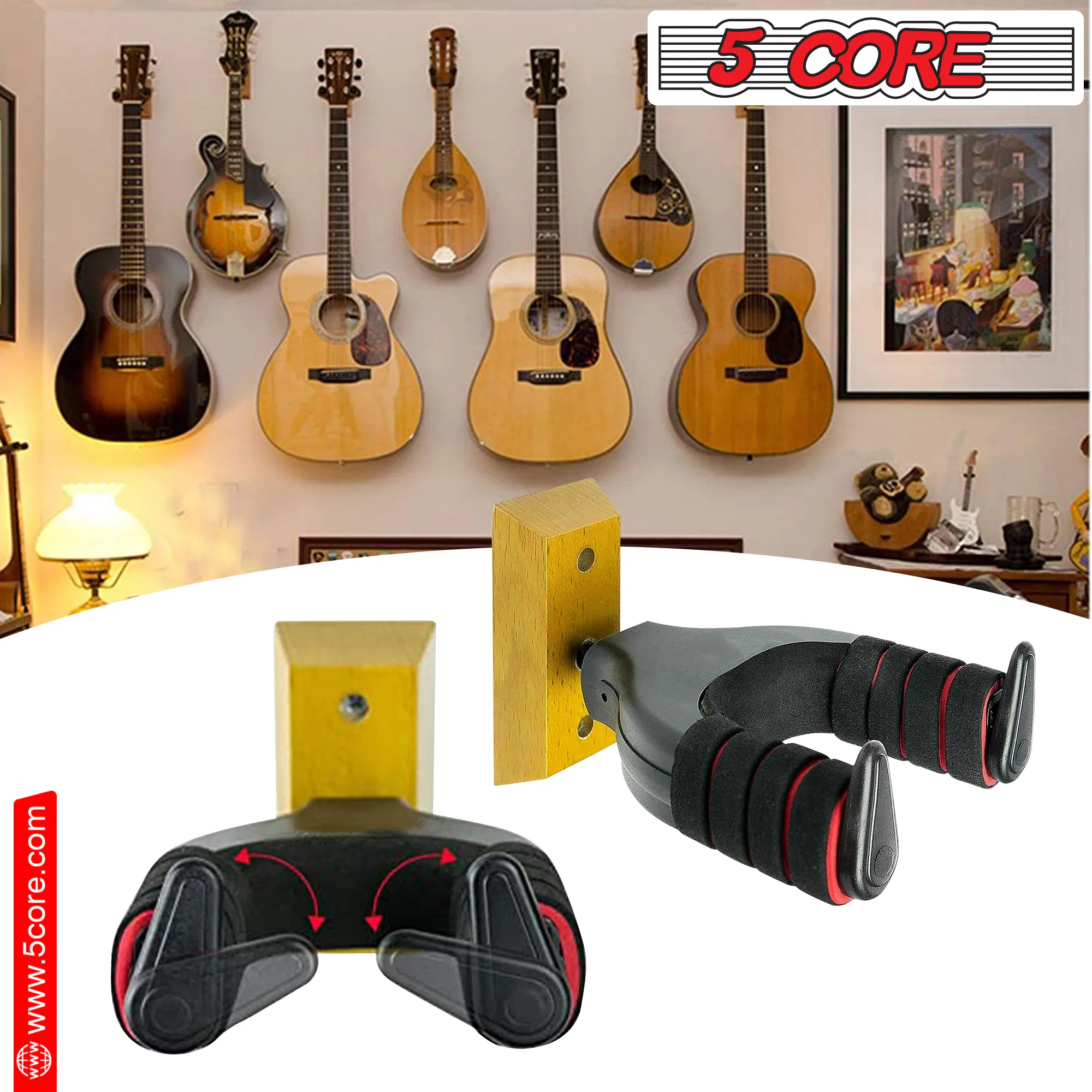 5Core Guitar Wall Mount Hanger Hook Metal Base Soft Padding Adjustable Rotatable Holder photo 4