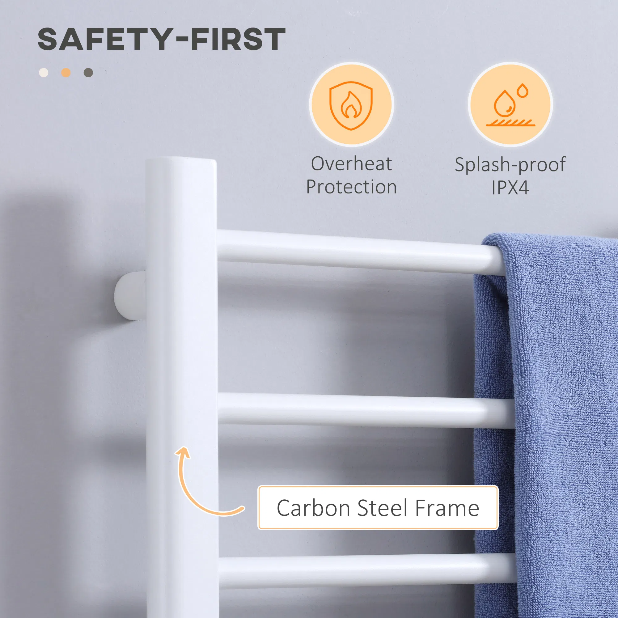 8-Bar Heated Towel Warmer Rack with Built-in Timer and LED Indicators, Wall Mounted & Free Standing Carbon Steel Electric Towel Bar with Adjustable Temperature, White photo 5