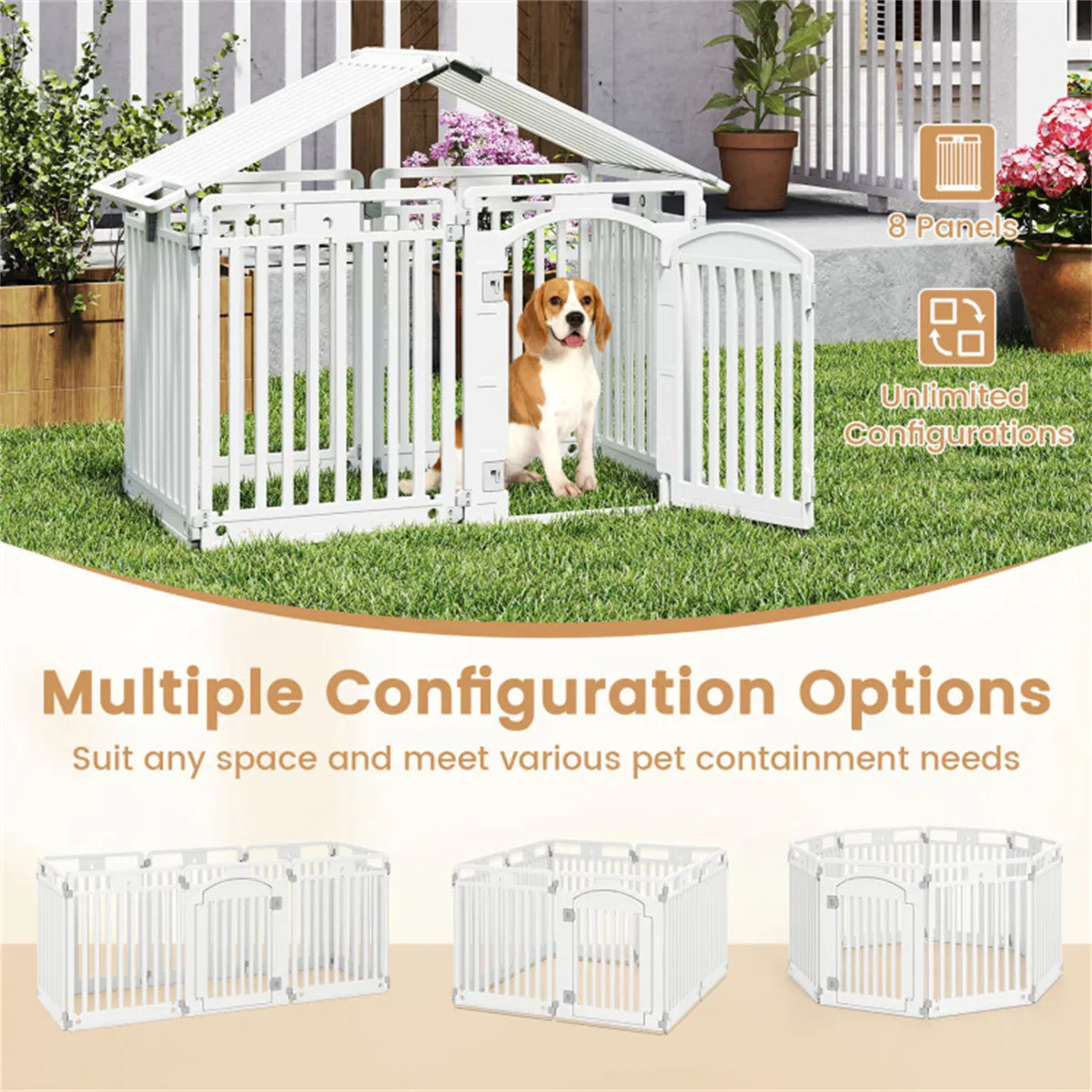 8-Panel HDPE Pet Fence (White) - Multiple Configurations (Octagon/Square/House), 50"x50"x32" Square Size, Lockable Door photo 6
