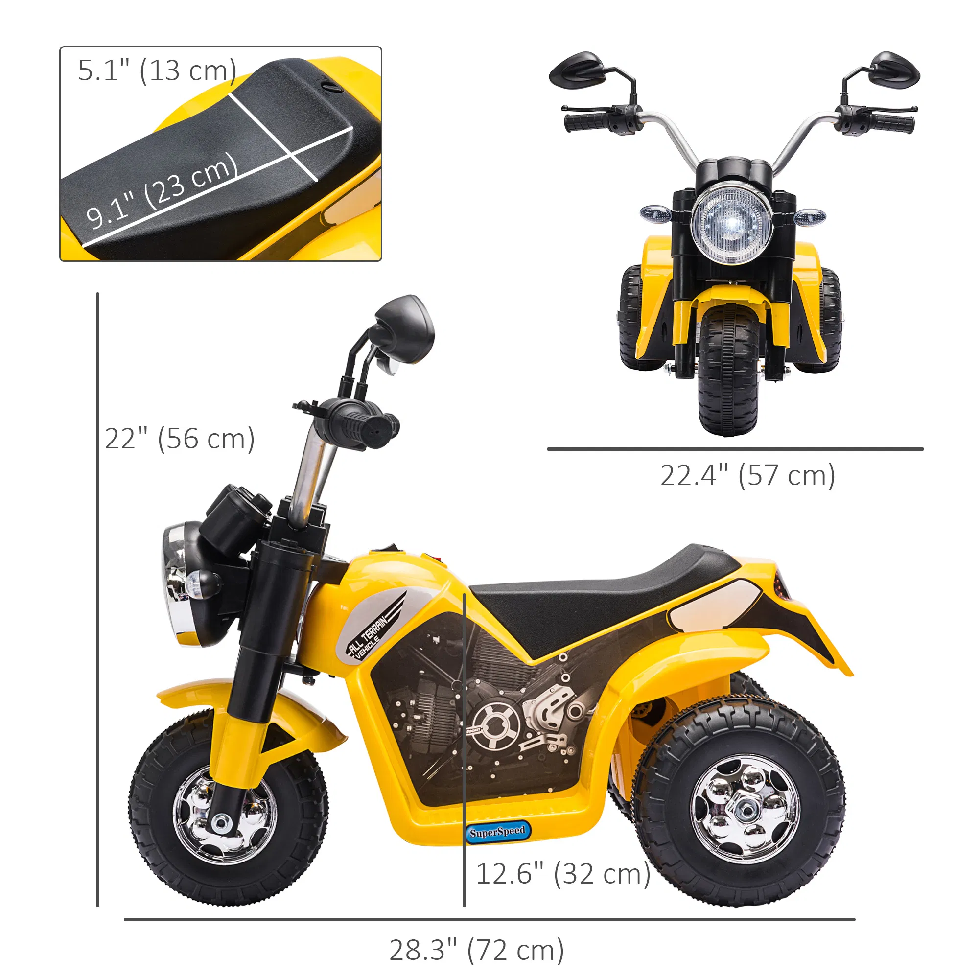 Kids Electric Motorcycle 6V Battery Powered Ride-On Dirt Bike 3-Wheels Motorbike Yellow photo 4