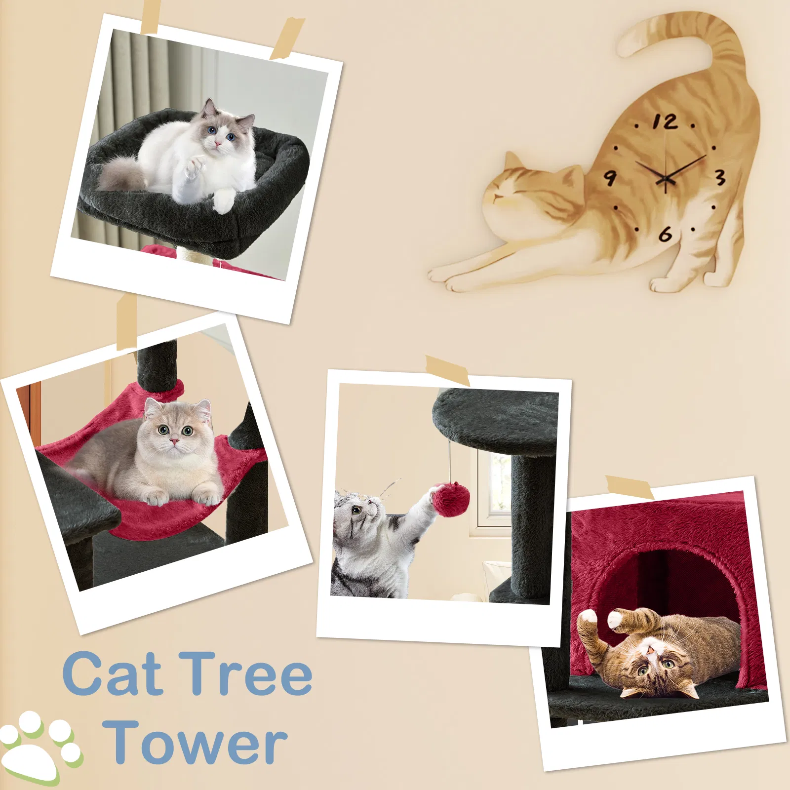 44 inch Cat Tree Tower, Multi-Cat Climbing Tower with, Natural Sisal Scratching Posts, Extended Platform, Hammock photo 6