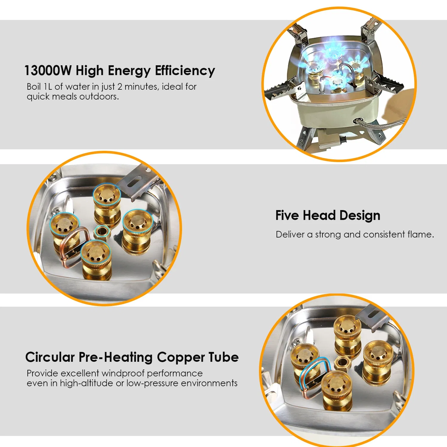 Foldable Portable Outdoor Gas Camping Stove 13000W Stepless Flame Control, Stainless Steel High Carbon Steel Copper Structure Supports 44lbs Multi Fuel with Carrying Bag Flexible Extension Tube photo 4