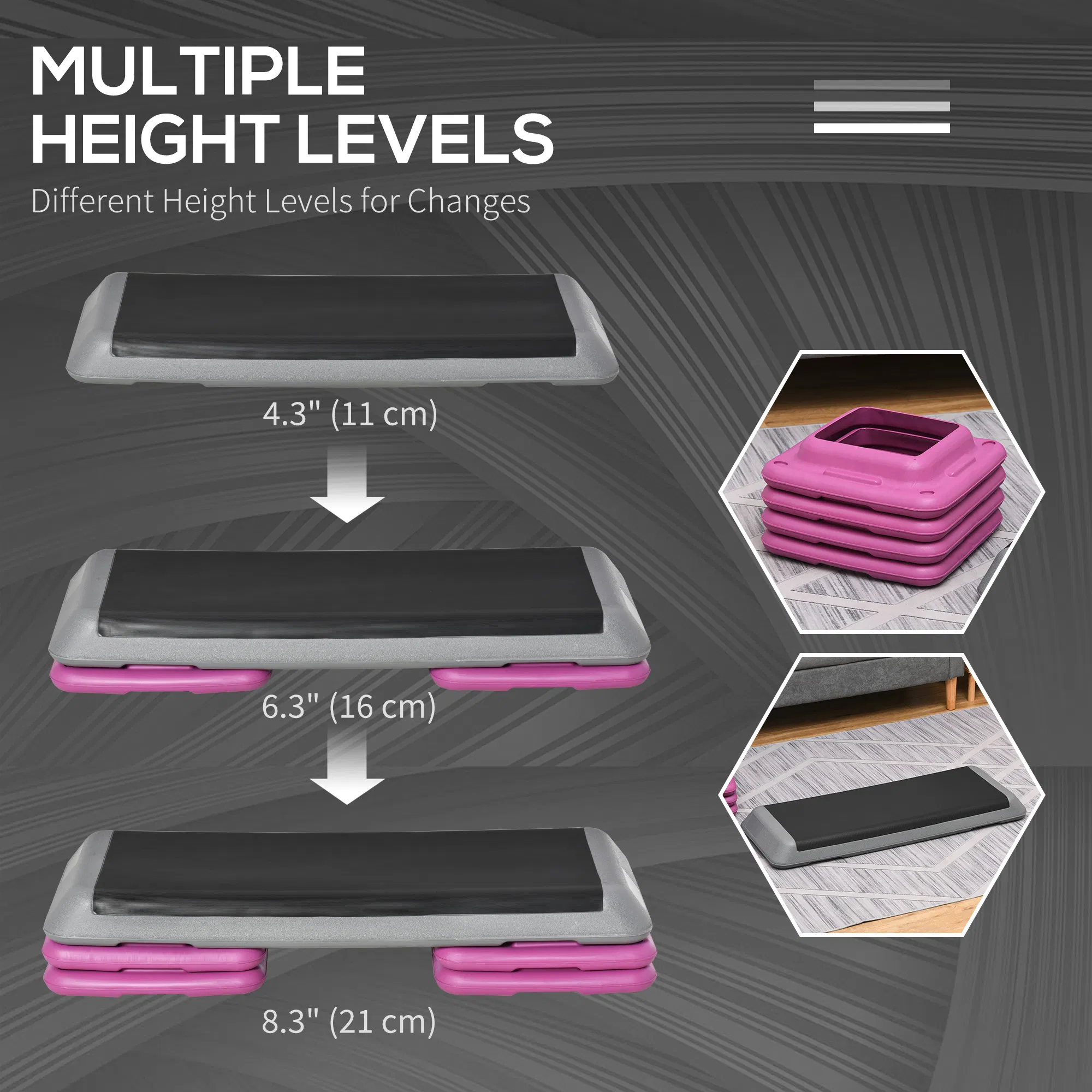 43" Adjustable Aerobic Platform Stepper 3 Level with Risers 4' 6' 8' Cardio Fitness Trainer Workout Step Home Gym Exercise, Black Purple photo 2