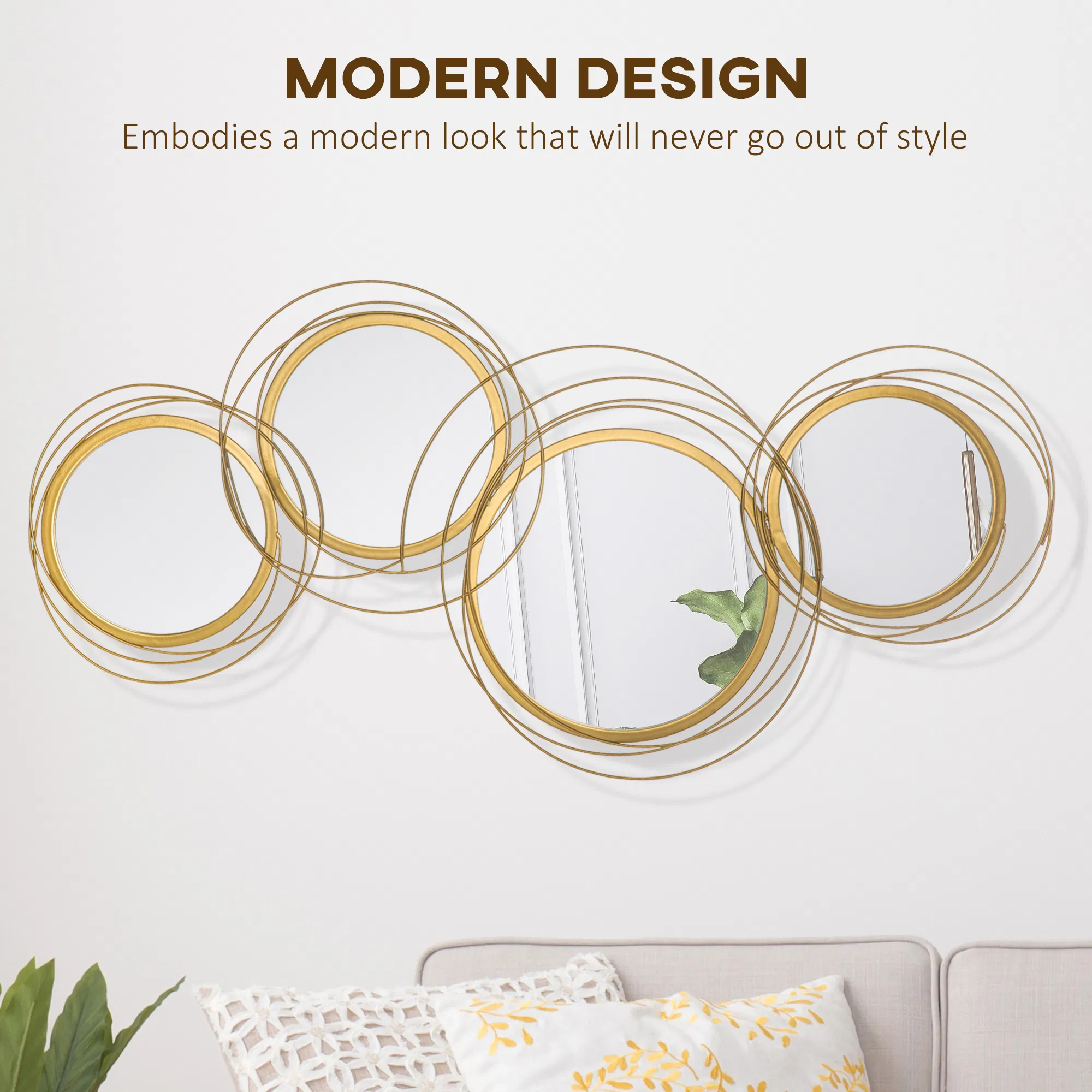 Metal Wall Art Gold Frame Circle Bathroom Mirror Decor Home Hanging Wall Sculptures for Living Room Bedroom Dining Room, 42.25" W x 22" H, Gold photo 6