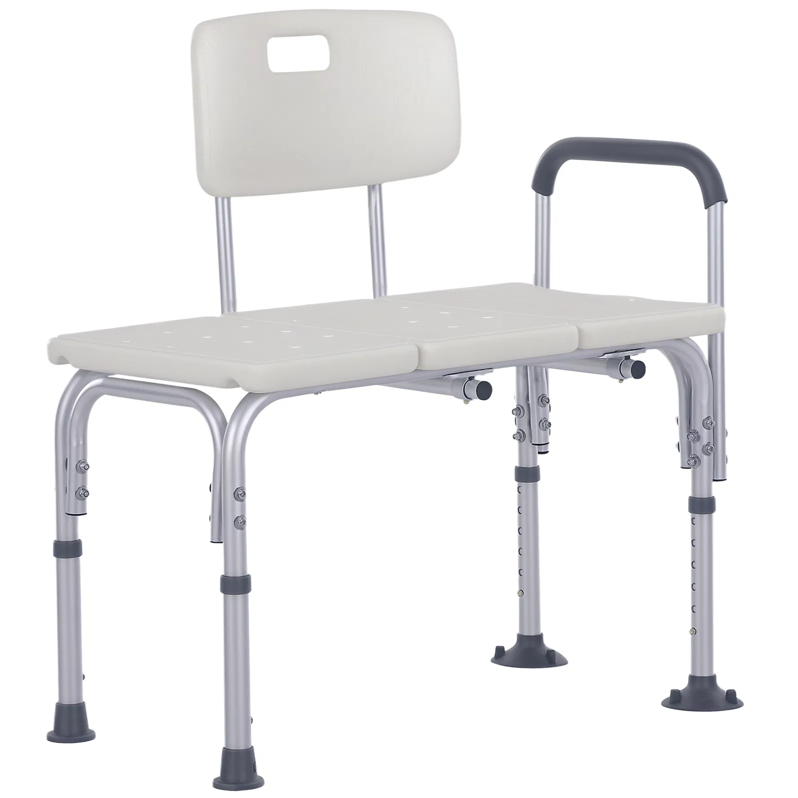 6-Level Adjustable Bath and Shower Transfer Bench Aluminum Chair with Non-Slip Feet, Armrest & Backrest White photo 1