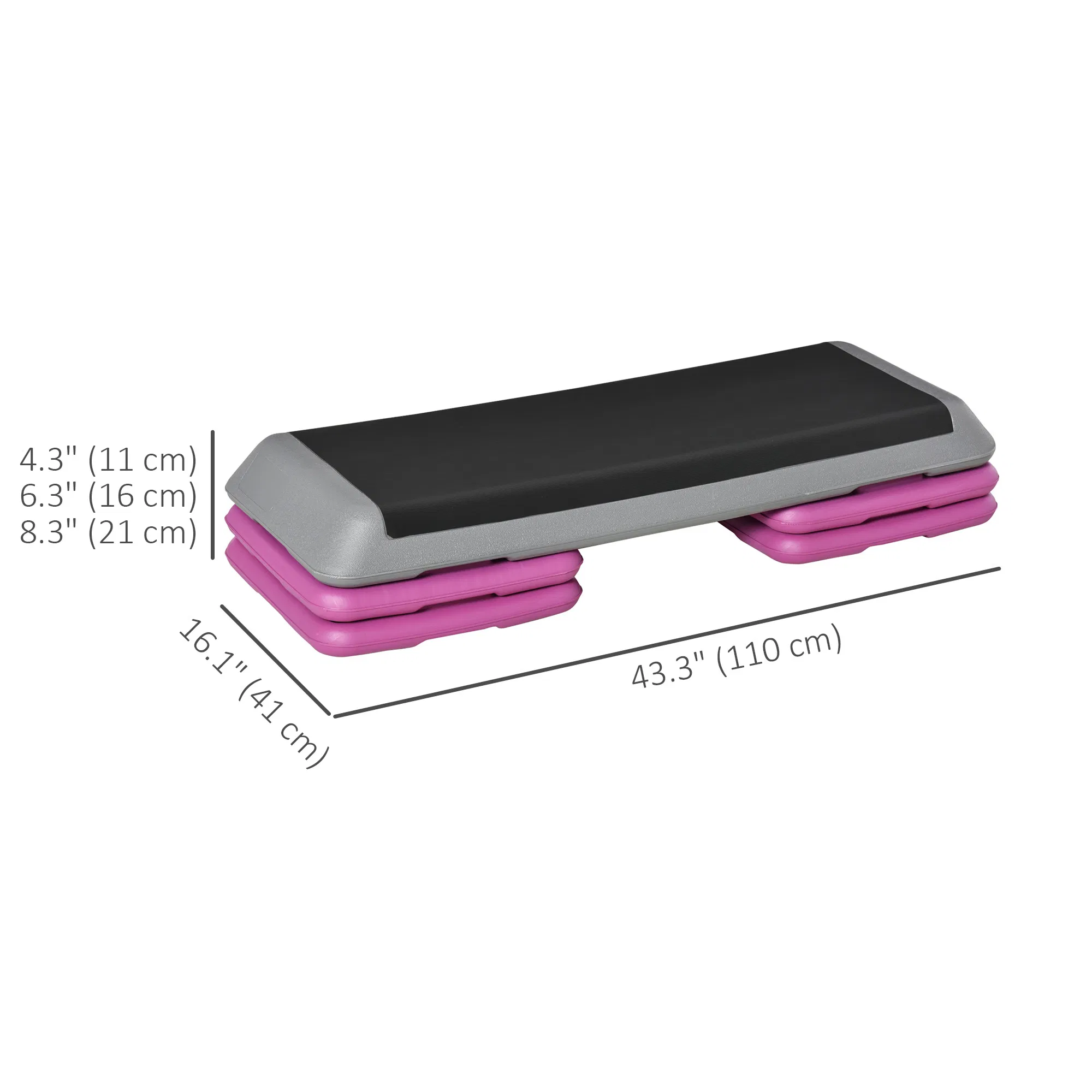 43" Adjustable Aerobic Platform Stepper 3 Level with Risers 4' 6' 8' Cardio Fitness Trainer Workout Step Home Gym Exercise, Black Purple photo 4