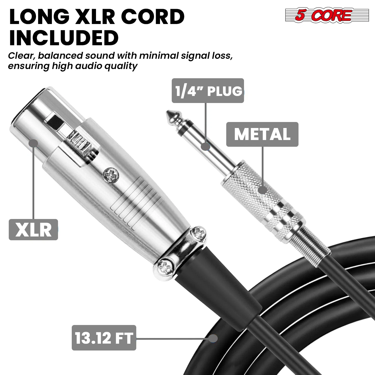 5 CORE Professional Dynamic Vocal Microphone Neodymium Cardioid Unidirectional Handheld Mic for Singing Karaoke Steel Mesh Grille Metal Body With ON Off Switch + 16ft Detachable Cable + Clip + Bag photo 8