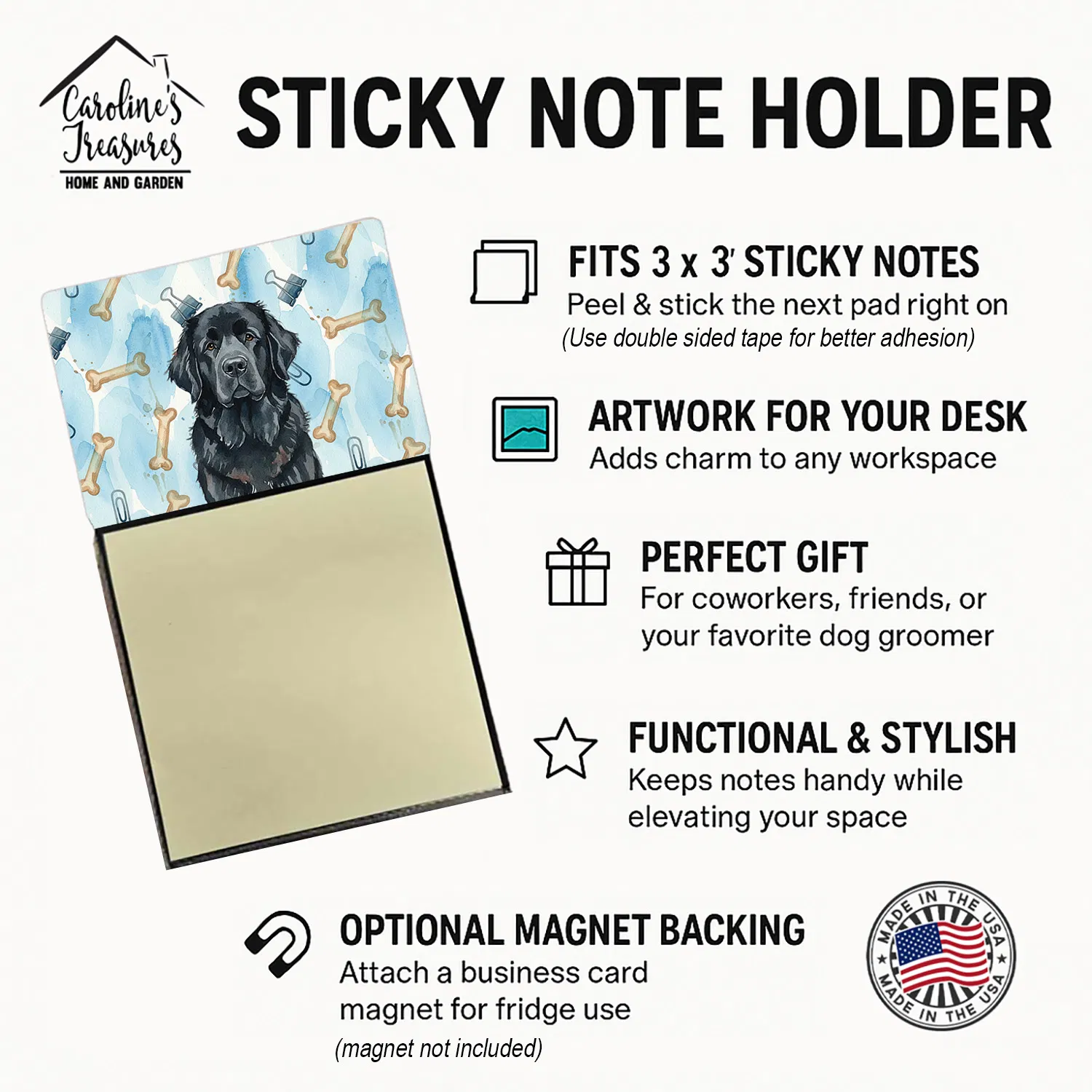 Black Newfoundland Coworker Watercolor Sticky Note Holder Refillable Dispenser Desk Accessory 3x3 Pad Gift photo 3