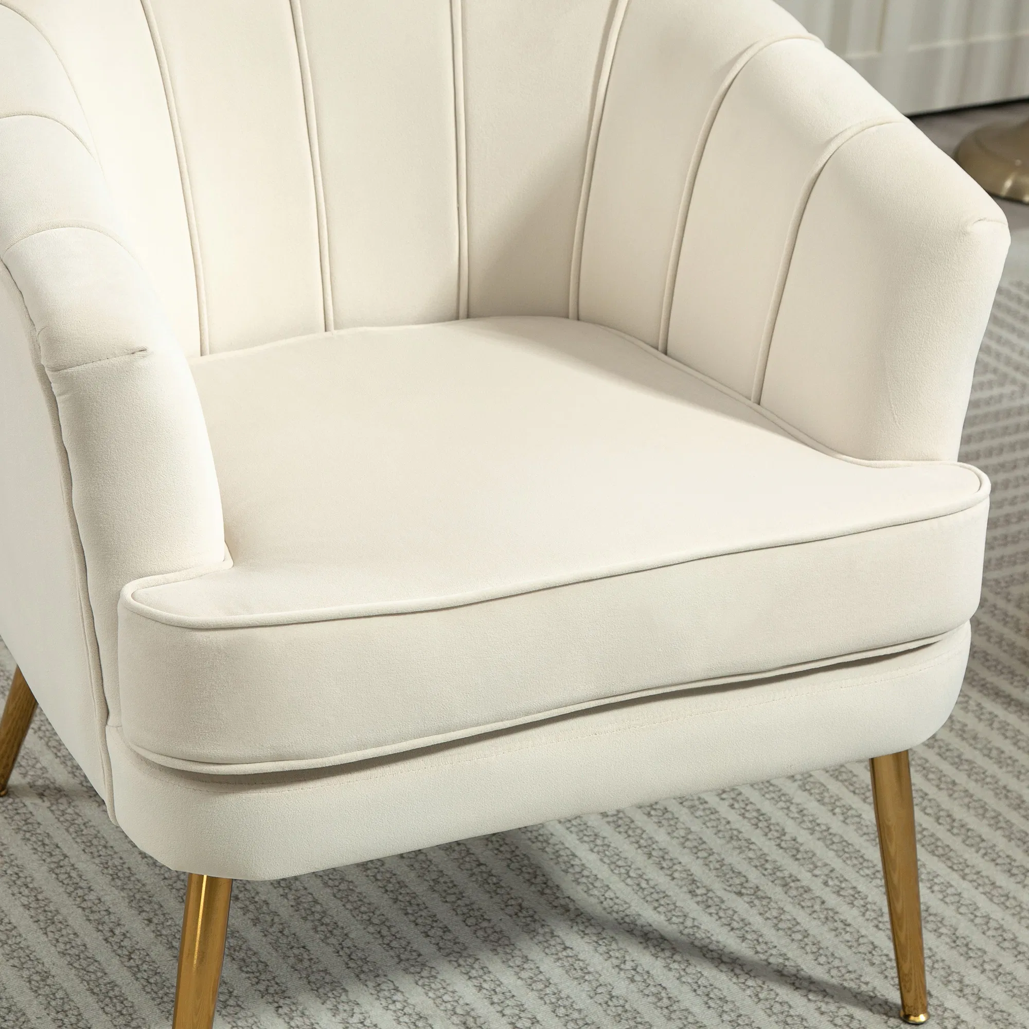 Fabric Armchair, Modern Accent Chair with Gold Metal Legs for Living Room, Bedroom, Home Office, Cream White photo 3