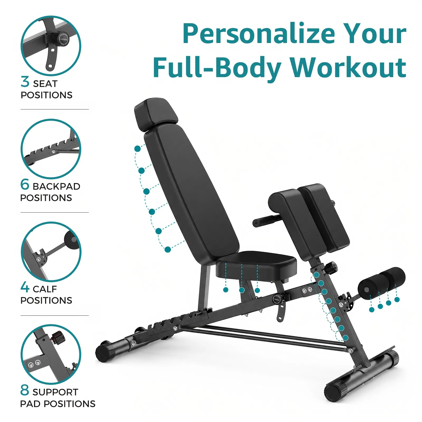 Multifunctional Bench Press Bench, Adjustable Bench for Supine, Prone, And Flat Positions, High-Intensity Back Extension Roman Chair, Foldable Sit-Up Bench, All-In-One Full-Body Workout Equipment for photo 8