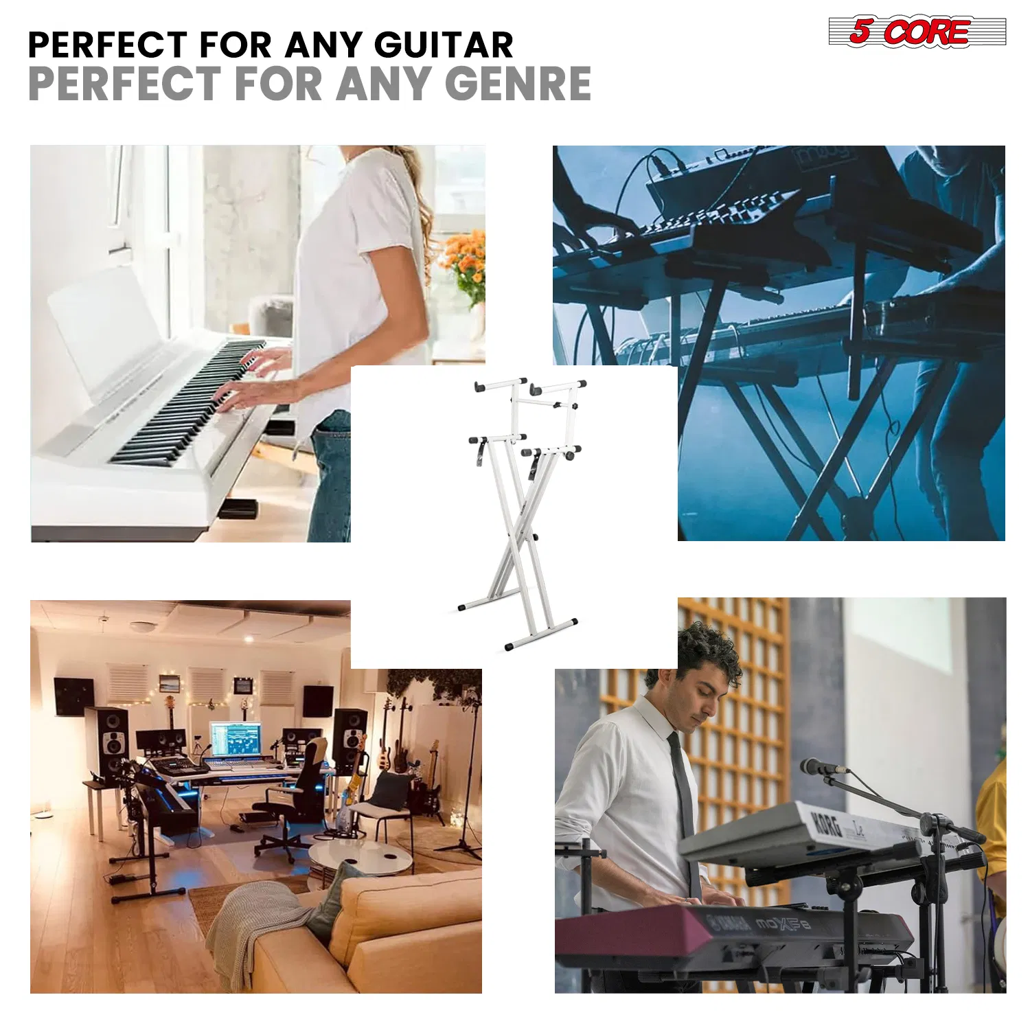 5 Core 2 Tier Keyboard Stand Double X Style Adjustable Electric Piano Riser Holder photo 6