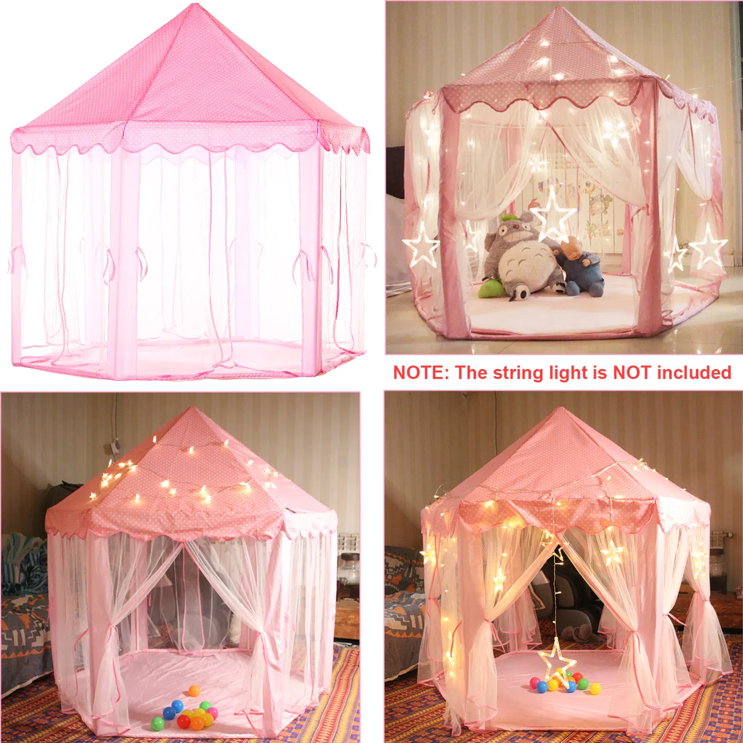 Princess Play Tent for Girls, Large Castle Playhouse with 6 Breathable Mesh Doors, Indoor Outdoor Play Tent for Backyard Garden Party, Sturdy Structure Easy Assembly, Gift for Kids Birthday photo 4