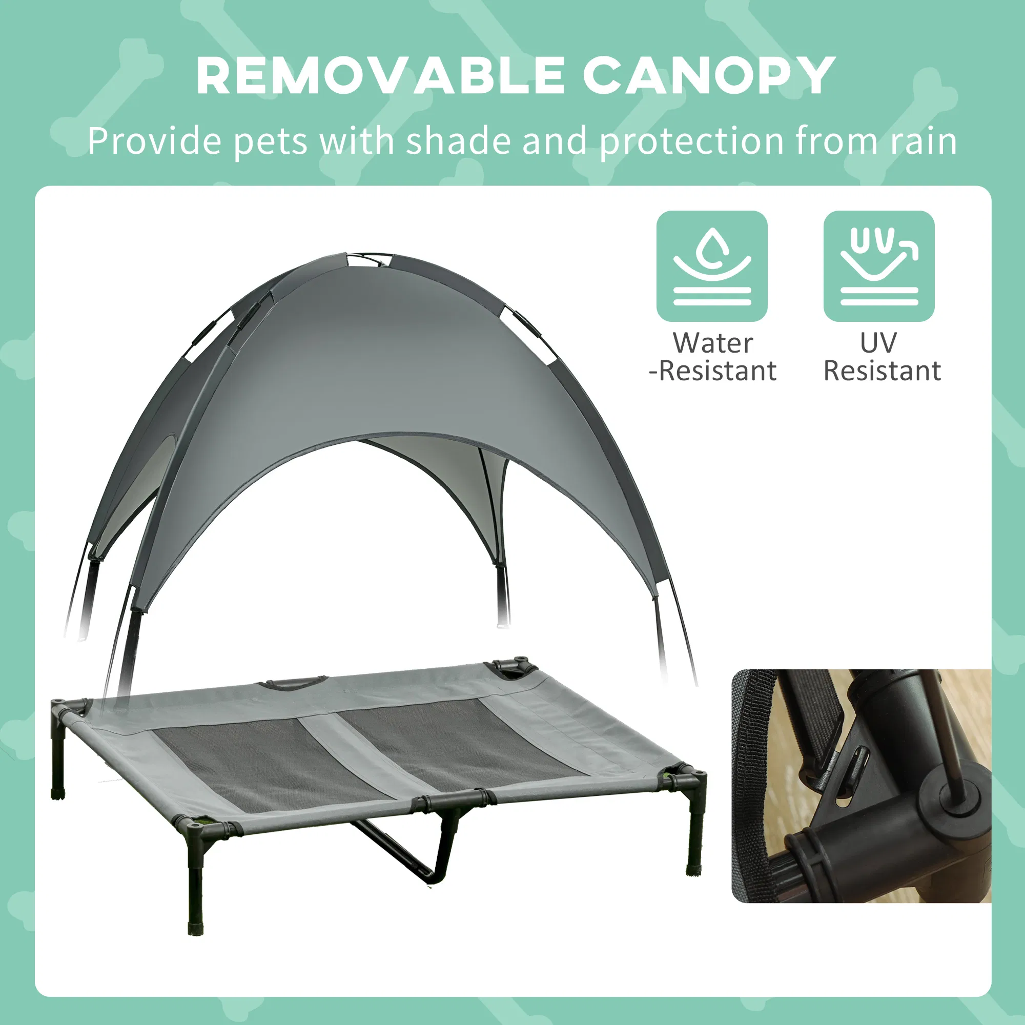 Large Elevated Dog Bed 6.2" L X 29.9" W 36.2" H Foldable Outdoor Cat Dog Canopy Cot w/ Carry Bag Grey photo 2