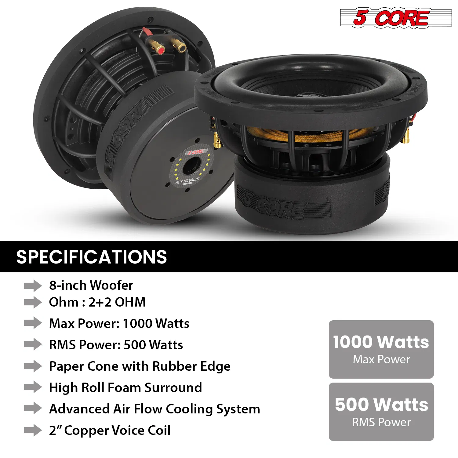 5 Core Subwoofer 6.5/ 8 Inch Dual 2/4 Ohm Car Audio Replacement Speaker photo 4