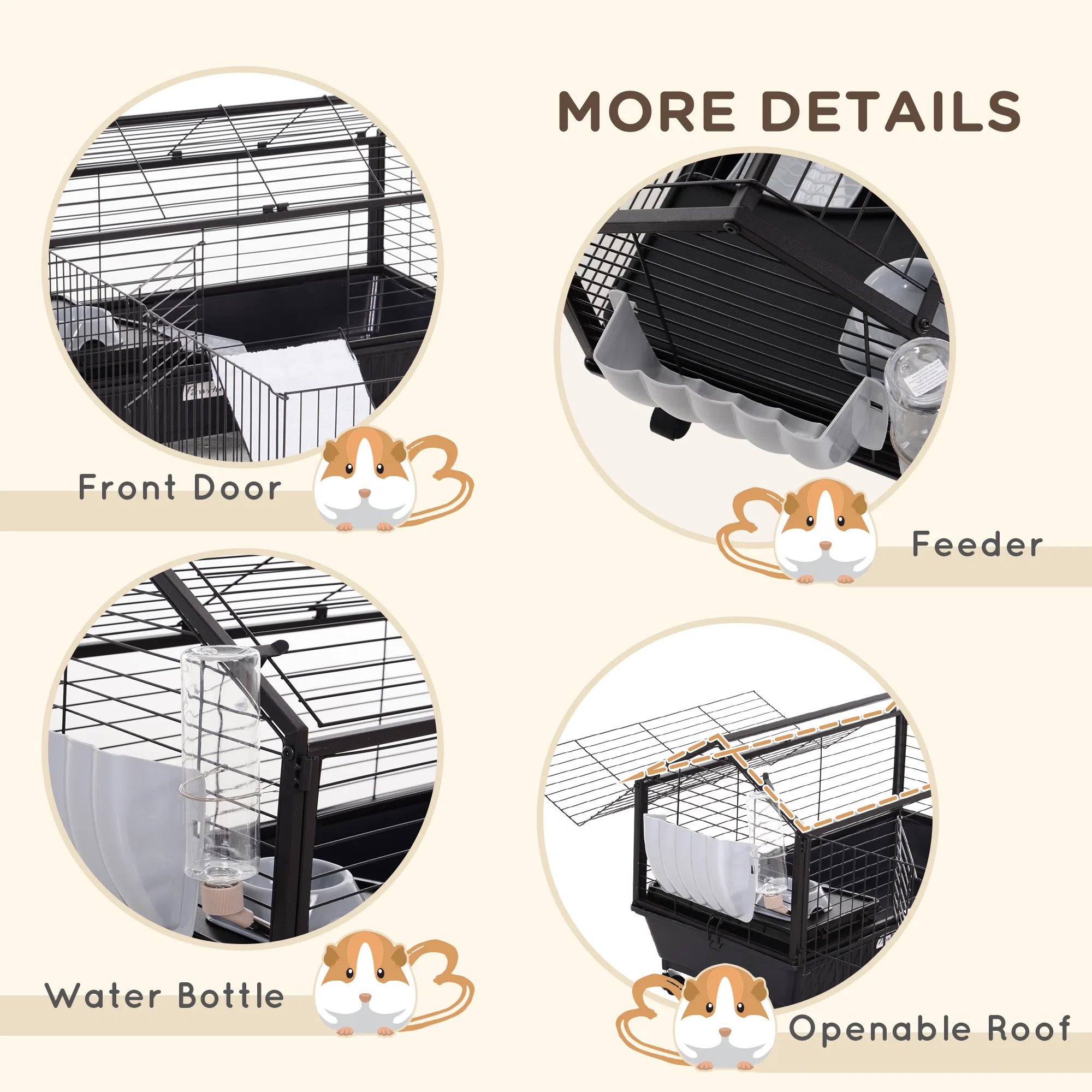 Metal Small Animal Cage, Rabbit Cage for Guinea Pig Chinchilla Hedgehog Bunny with Removable Wheels and Foldable Detachable Run Fence, 34.6" L x 50.6" W x 22" H photo 4