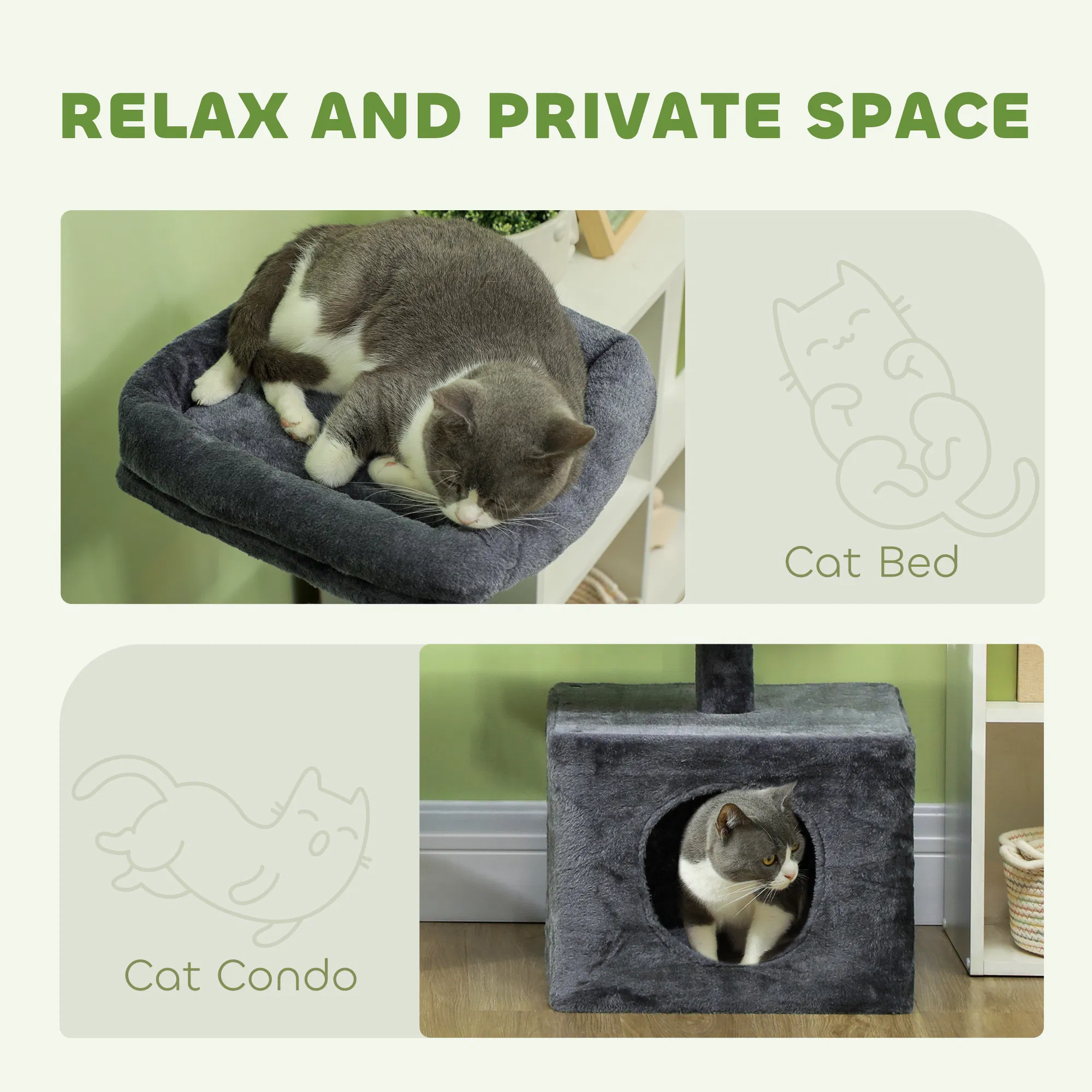 53" Cat Tree, Cat Tower with Scratching Posts, Cat Condo, Beds, Platforms, Toy Balls for Indoor Cats, Dark Grey photo 2