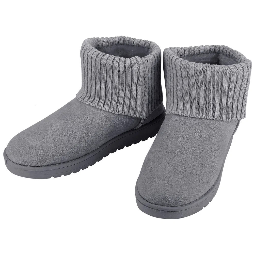 Women Lady Snow Boots Suede Mid-Calf Boot Shoe Short Plush Warm Lining Shoes w/ Anti-slip Rubber Base Knitting Design photo 6