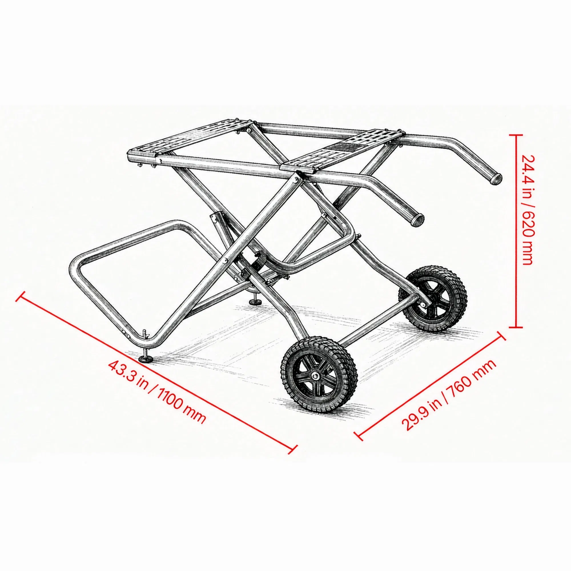 350 lbs Portable Table Saw Stand, Rolling Foldable Heavy Duty Construction with 8 Inch Rubber Wheels, Universal Fit for Most Table Saws, Easy Storage photo 5