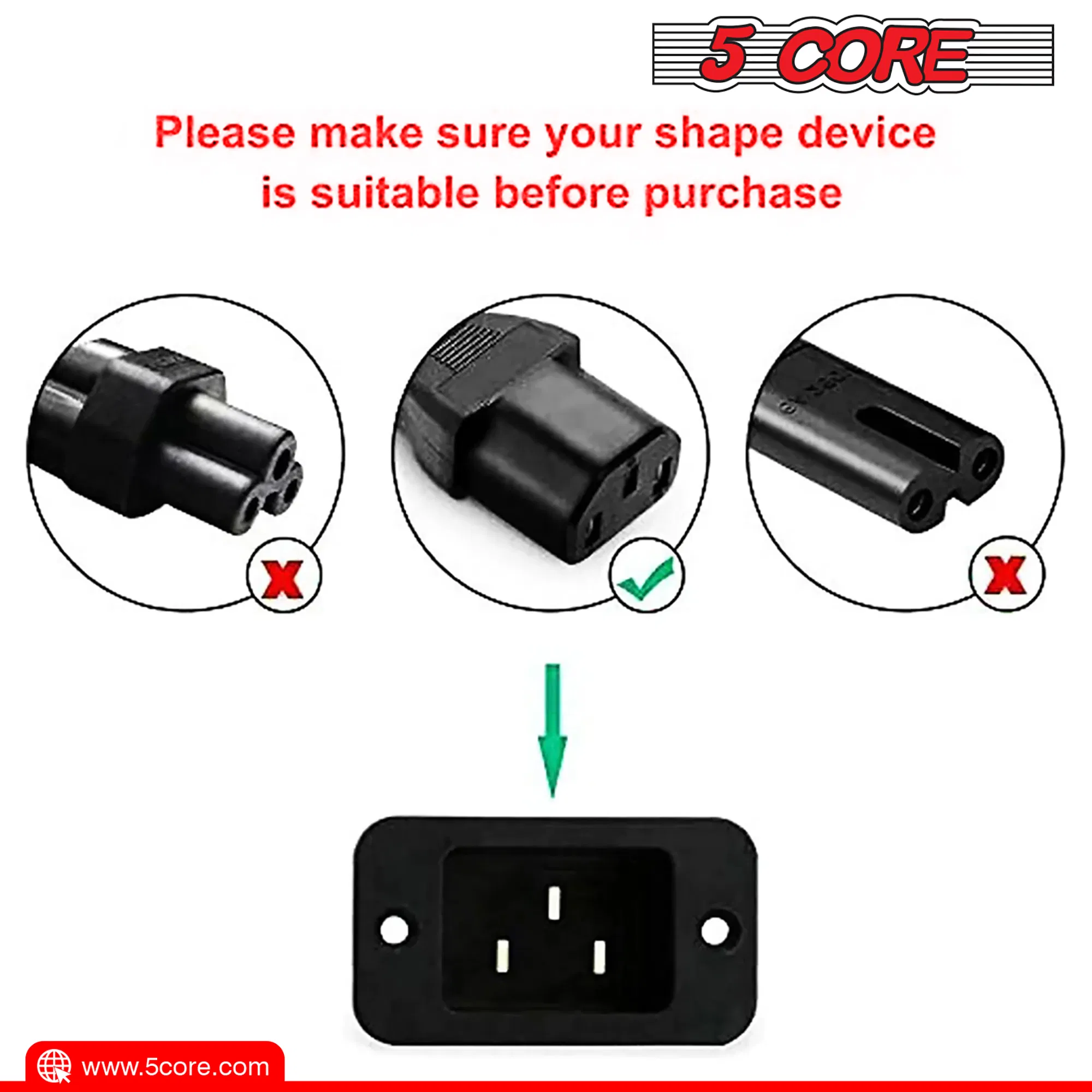 5 Core AC Power Extension Cord 10Ft 3 Prong Adapter 16AWG/2C 125V 13A US Polarized Male to Female - PC 1002 photo 2
