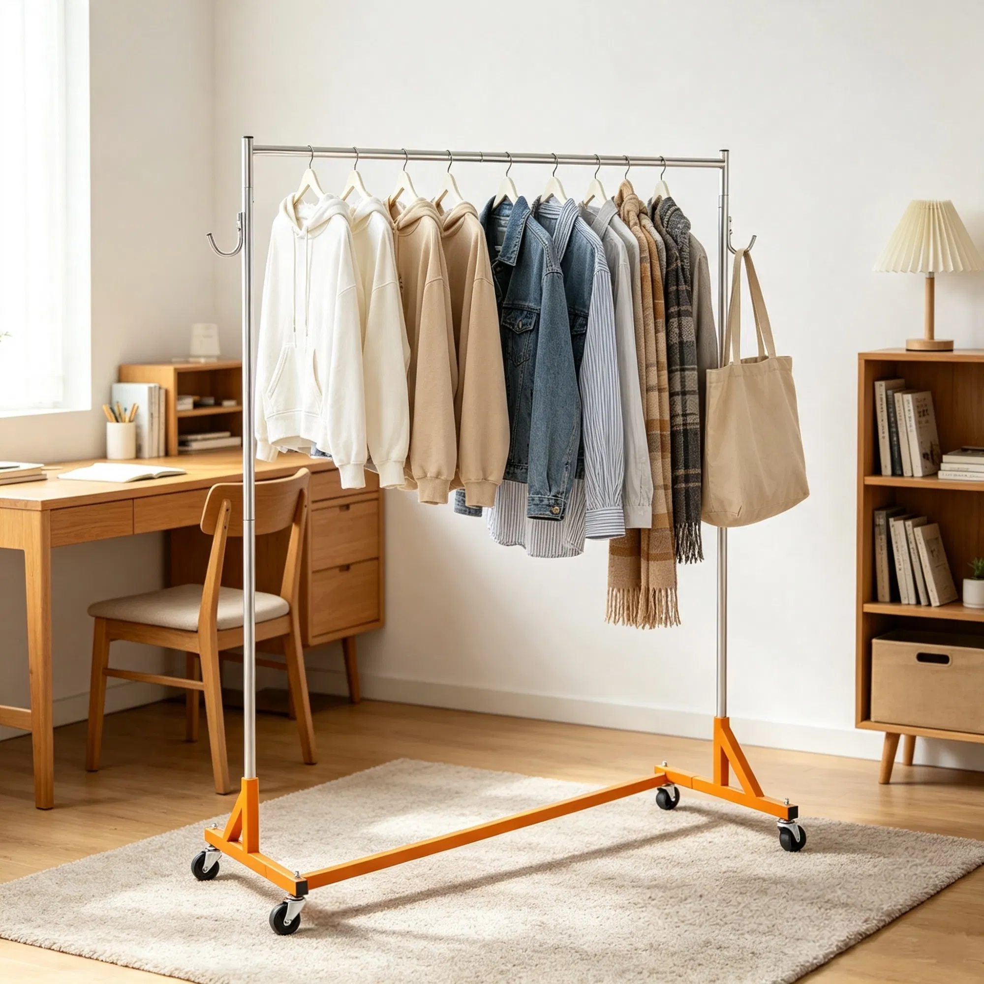 Z Rack, Industrial Grade Z Base Garment Rack, Heavy Duty Clothing Rack with Lockable Casters, for Home, Garment Store Display & Commercial Use, Orange photo 4