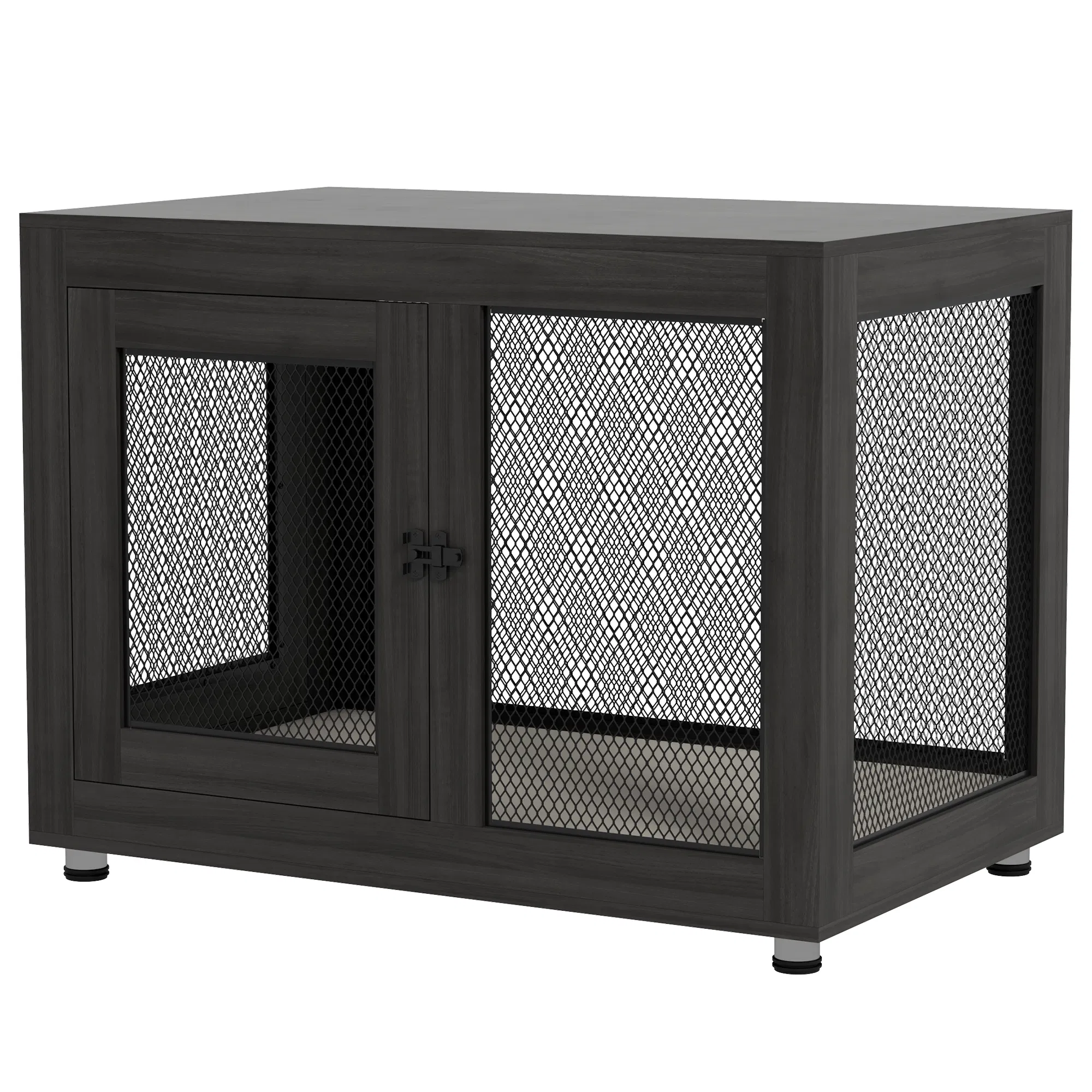 Pet Crate End Table with Water-resistant Cushion or Large Medium Dogs, Black photo 1