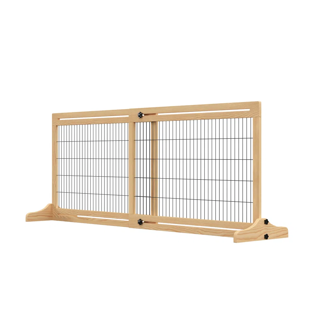 41"-72" Wooden Freestanding Pet Gate with Support Feet, for Small Medium Dogs, Natural photo 7