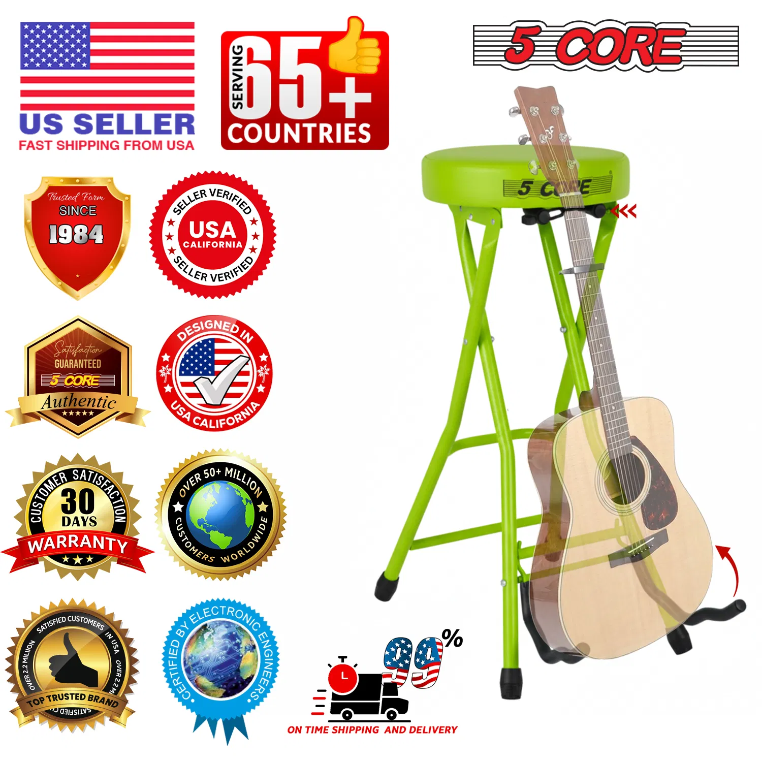 5 CORE Guitar Stool Seat Thick Cushioned Portable Durable Guitars Chair with Padded Holder Stand for Musicians - GSTOOL BLK photo 6
