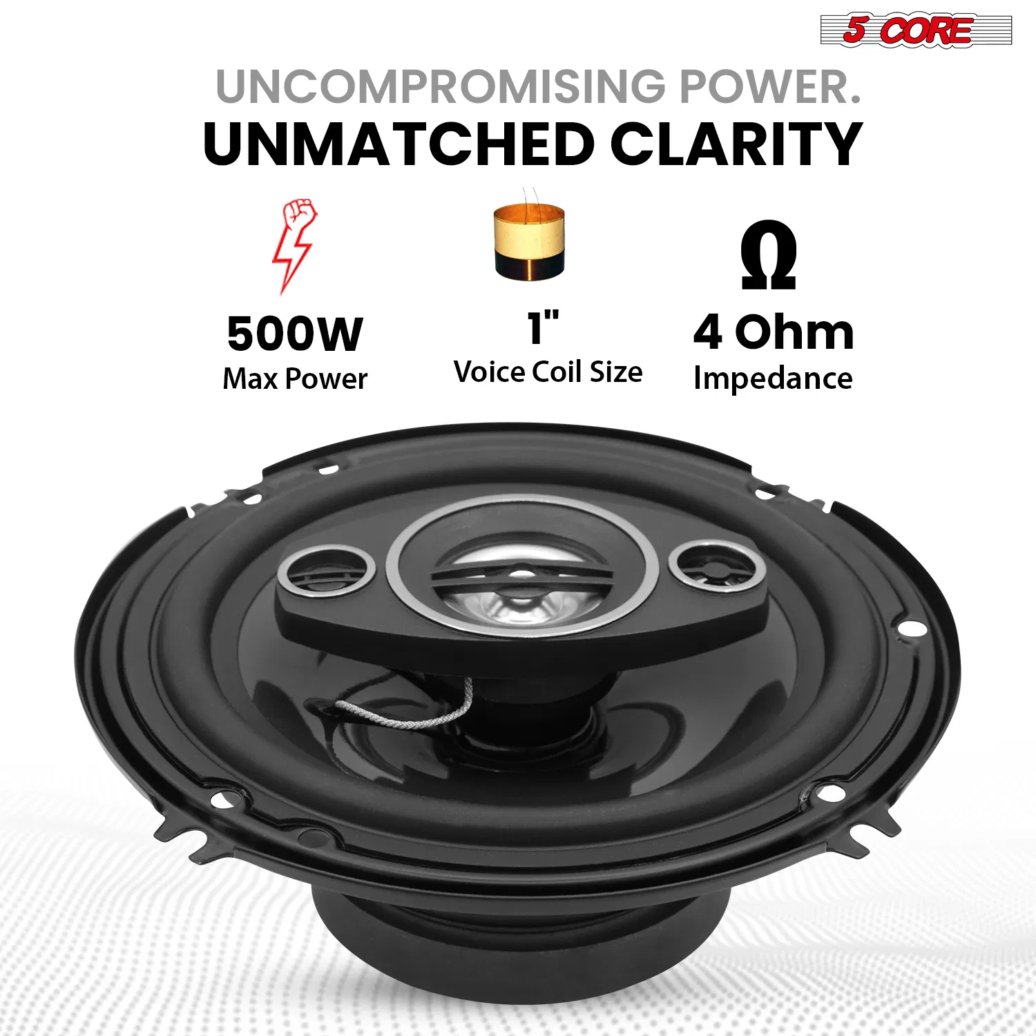 5 Core 2 Way 6' Car Stereo Speakers Pair 500W Coaxial Subwoofer w Tweeter | Universal Fit Deep Bass Replacement Component Speaker for Vehicle Door Side Panel Mount photo 4