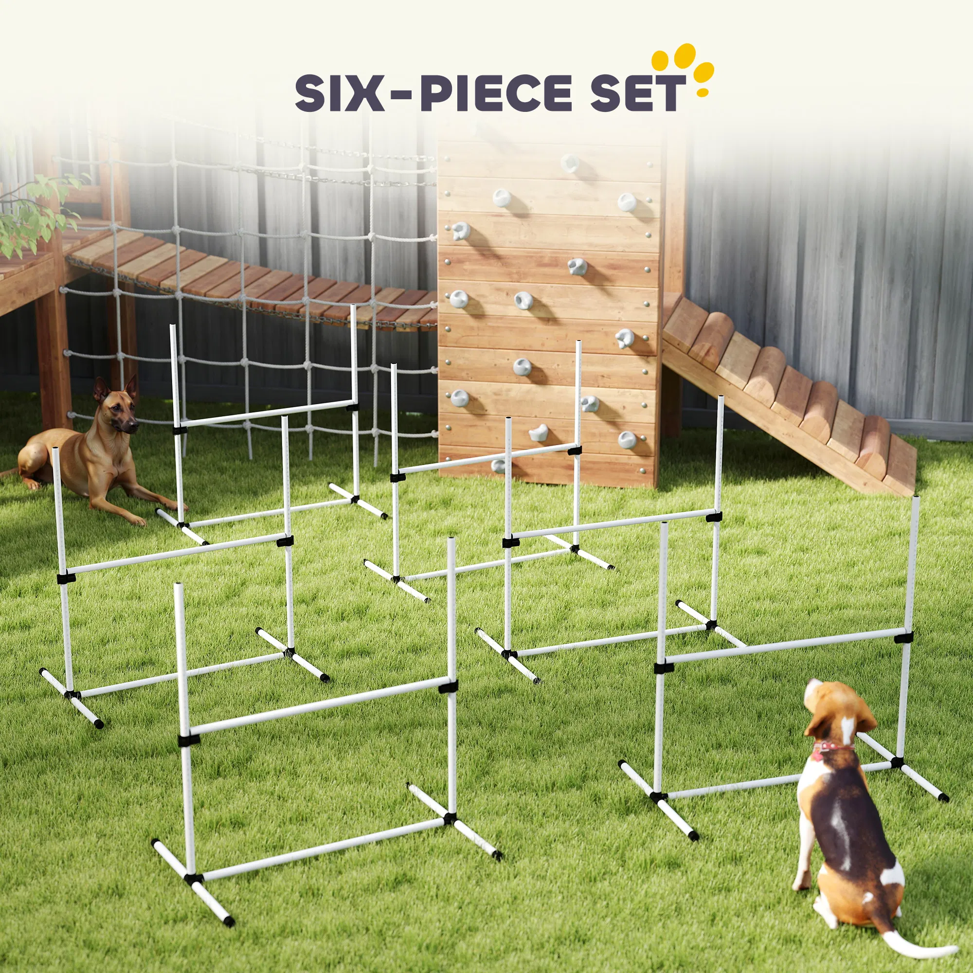 Set of 6 Dog Agility Training Equipment Adjustable Jump Bar Pet Exercise Kit with Carrying Bag (White) photo 5