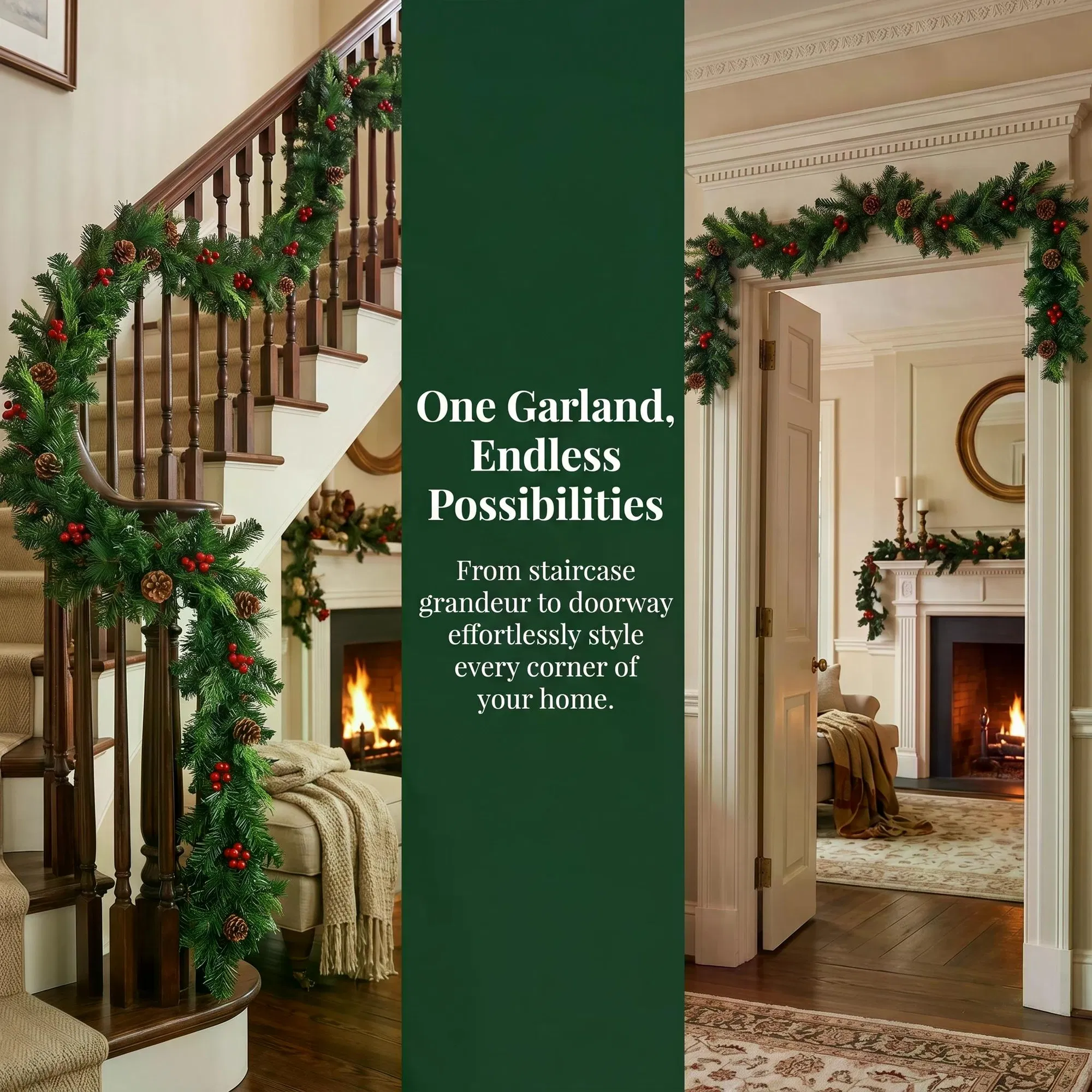 270cm Christmas Garland | Artificial Pine Needles & Berries Decor | For Staircase/Fireplace Hanging | Multicolor PVC Material | Home Holiday Atmosphere Decoration photo 7