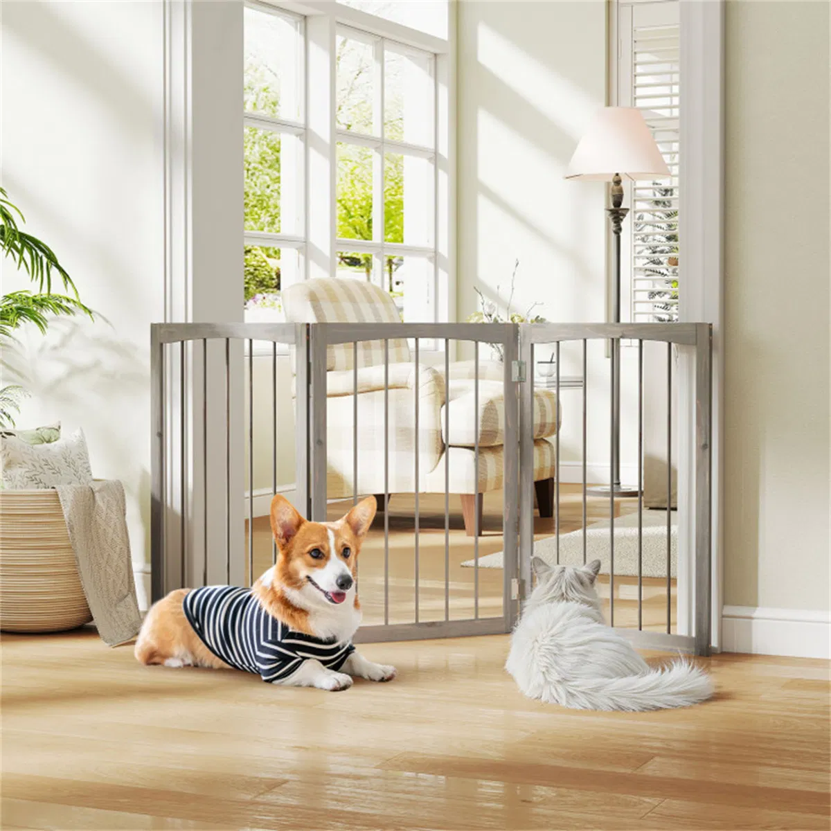 63" x 30" Gray Wooden Pet Fence photo 5
