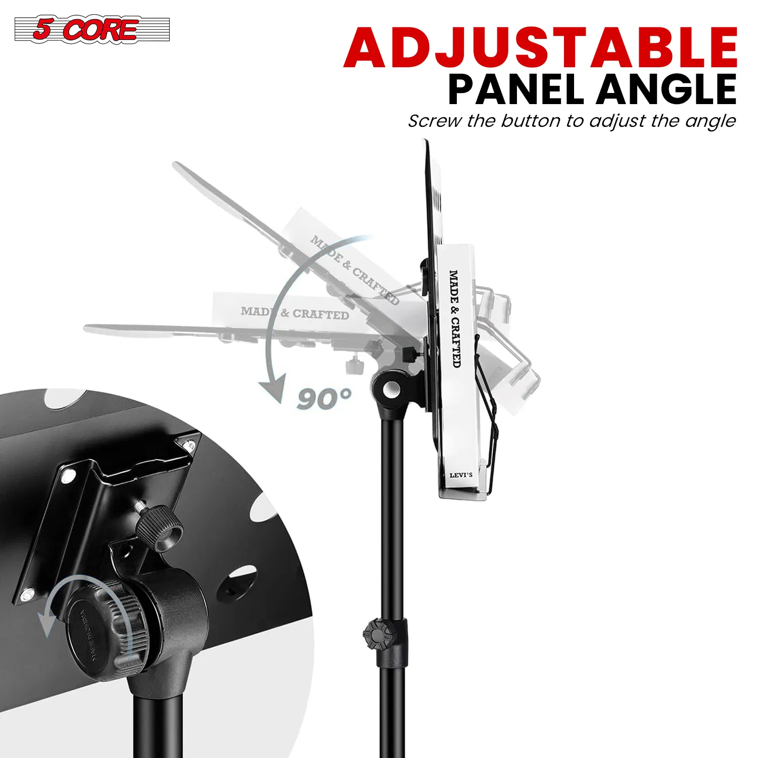 5 Core Music Stand For Sheet Music Height Adjustable Portable Folding Atril Para Partituras w Light Clip for Guitar Players Violinists Cellists Pianists photo 5