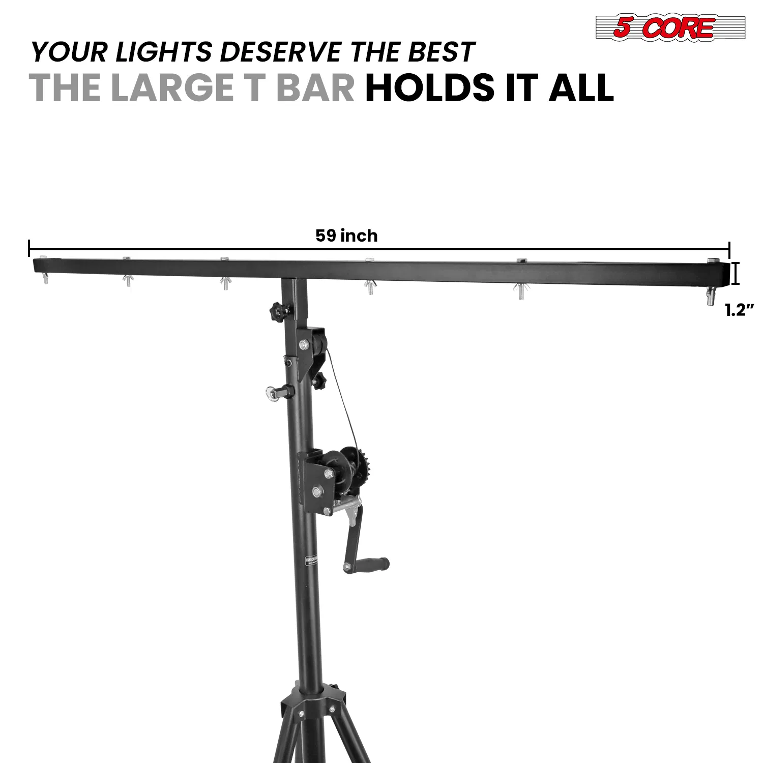 5Core DJ Light Stand Stage Lighting Truss System Hand Crank Up Portable Heavy Duty Height Adjustable 65.5 to 111 Inches T bar Mount for Can Lights Tall Lighting Tripod Floor LS 120 Crank photo 2