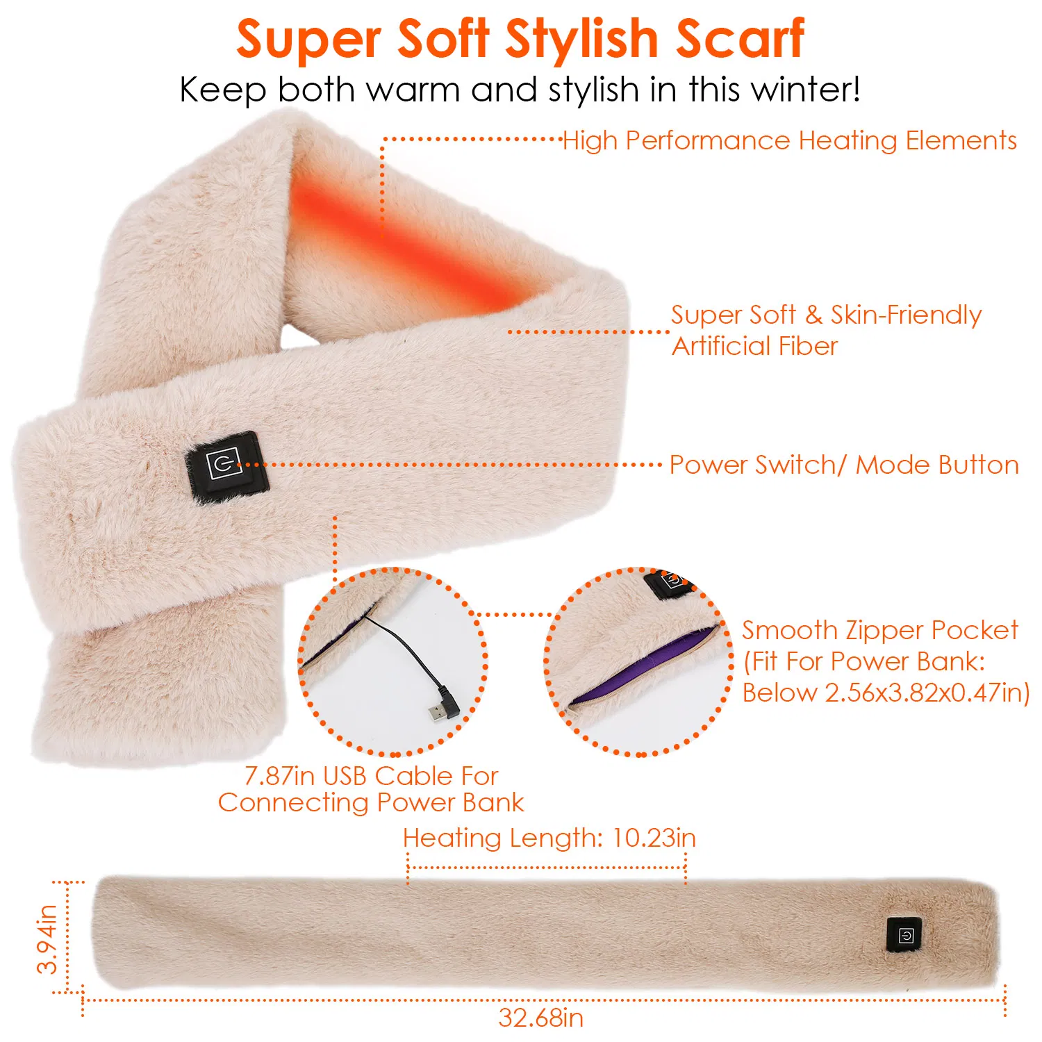 Electric Heated Scarf USB Heating Neck Wrap Unisex Winter Heated Neck Shawl photo 8