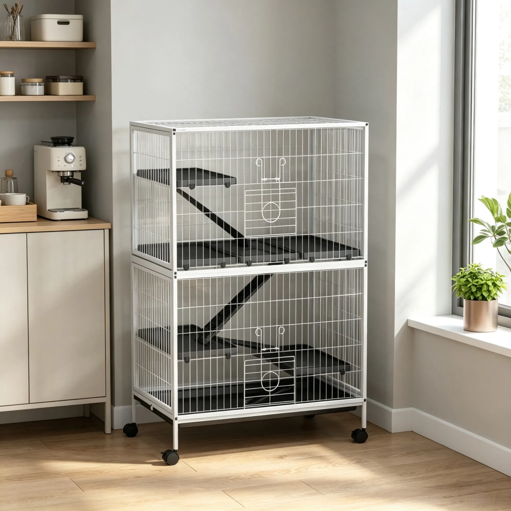 50 Inch Tall Rolling Ferret Chinchilla Cage Small Animal Pet Habitat with Hammock, 4 Doors, Removable Tray photo 4
