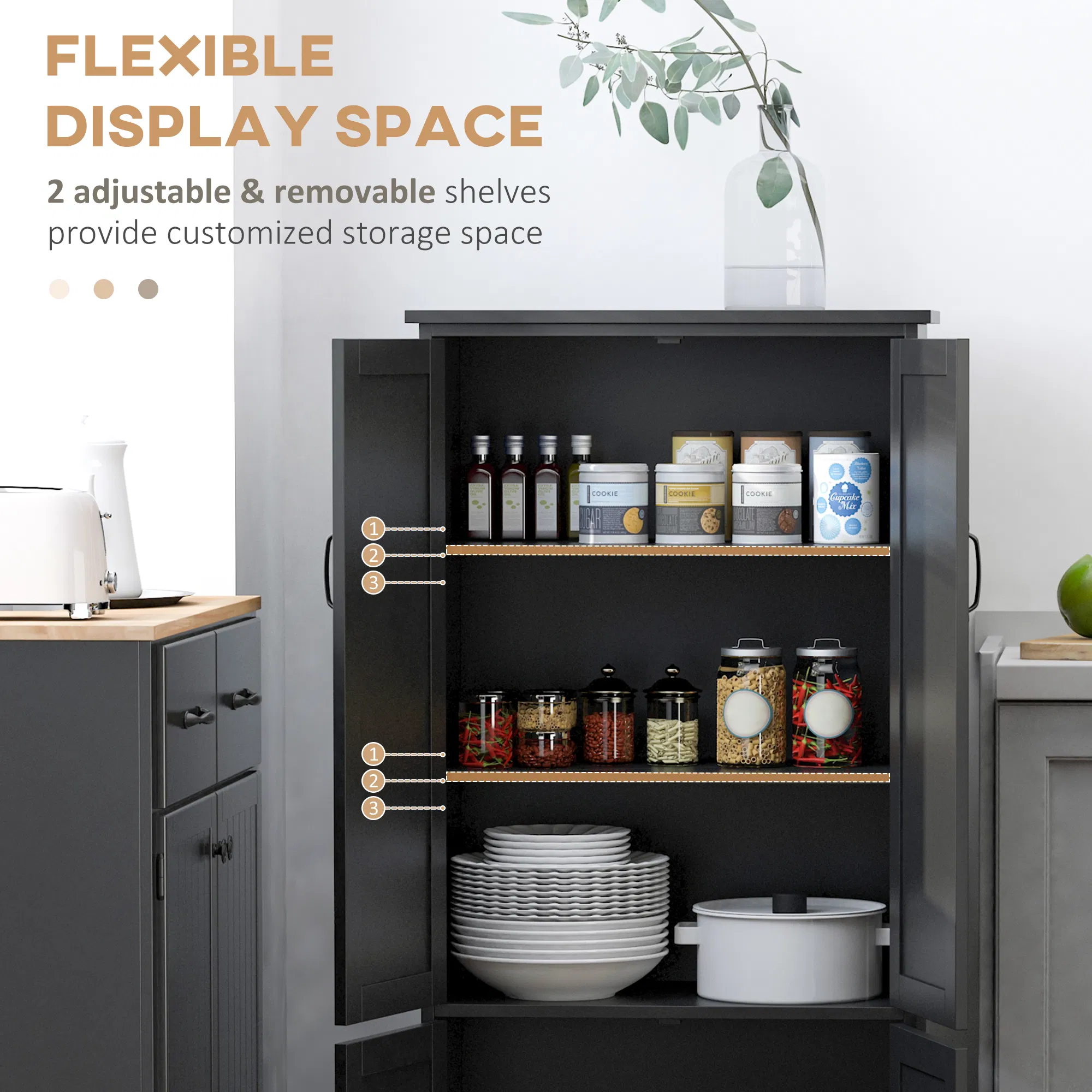 48" 4-Door Storage Cabinet Multi-Storey Large Space Pantry with Adjustable Shelves Black photo 3