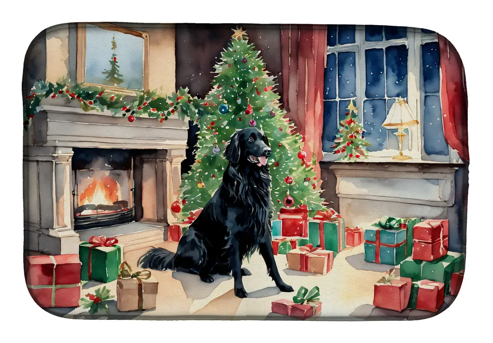 Flat-Coated Retriever Cozy Christmas Dish Drying Mat Absorbent Dish Drying Mat Pad for Kitchen Counter Dish Drainer Mat for Countertop, 14 x 21", Multicolor photo 8