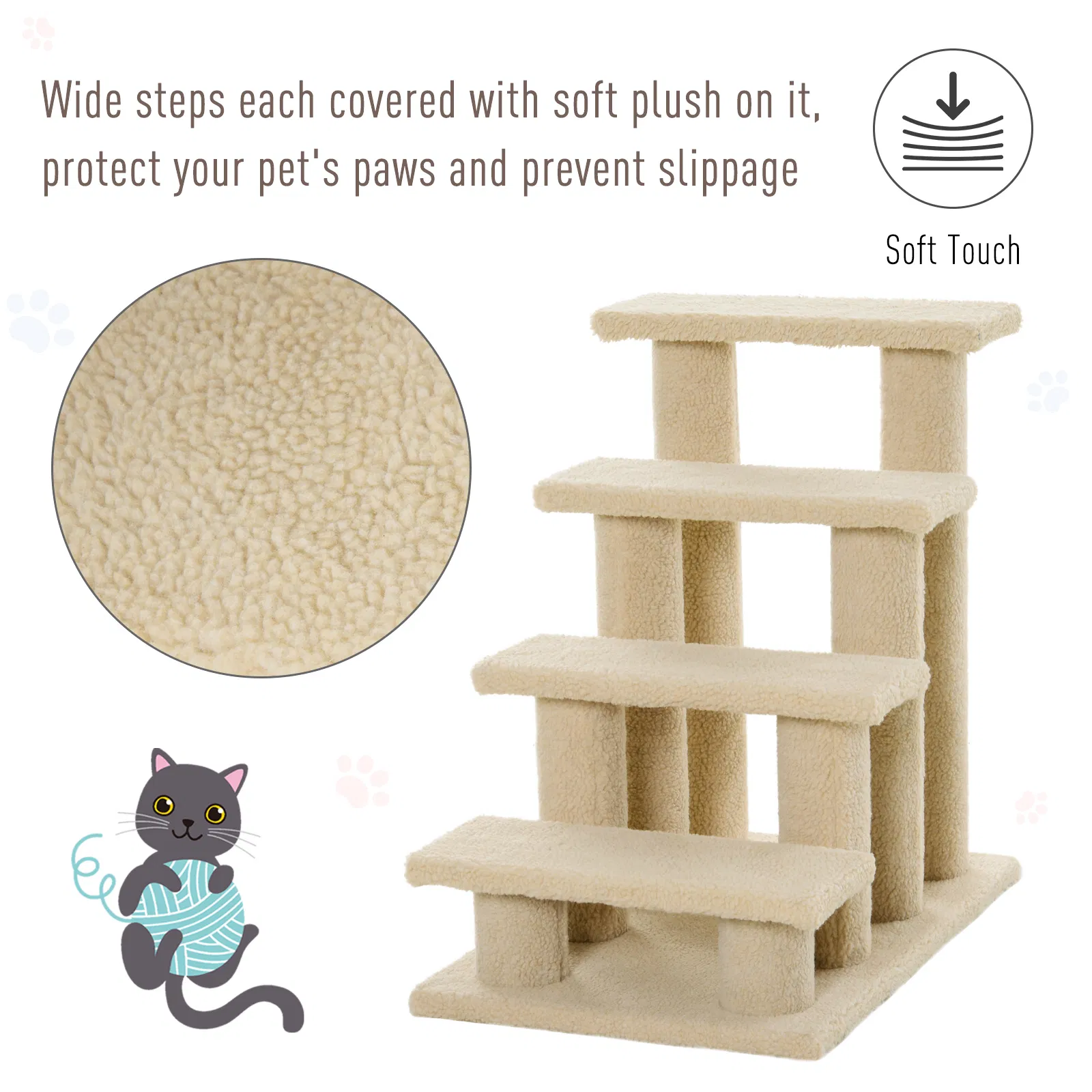 23.5" 4 Tier Pet Stairs Dog Cat Step Scratch Post Furniture, Cream White photo 2