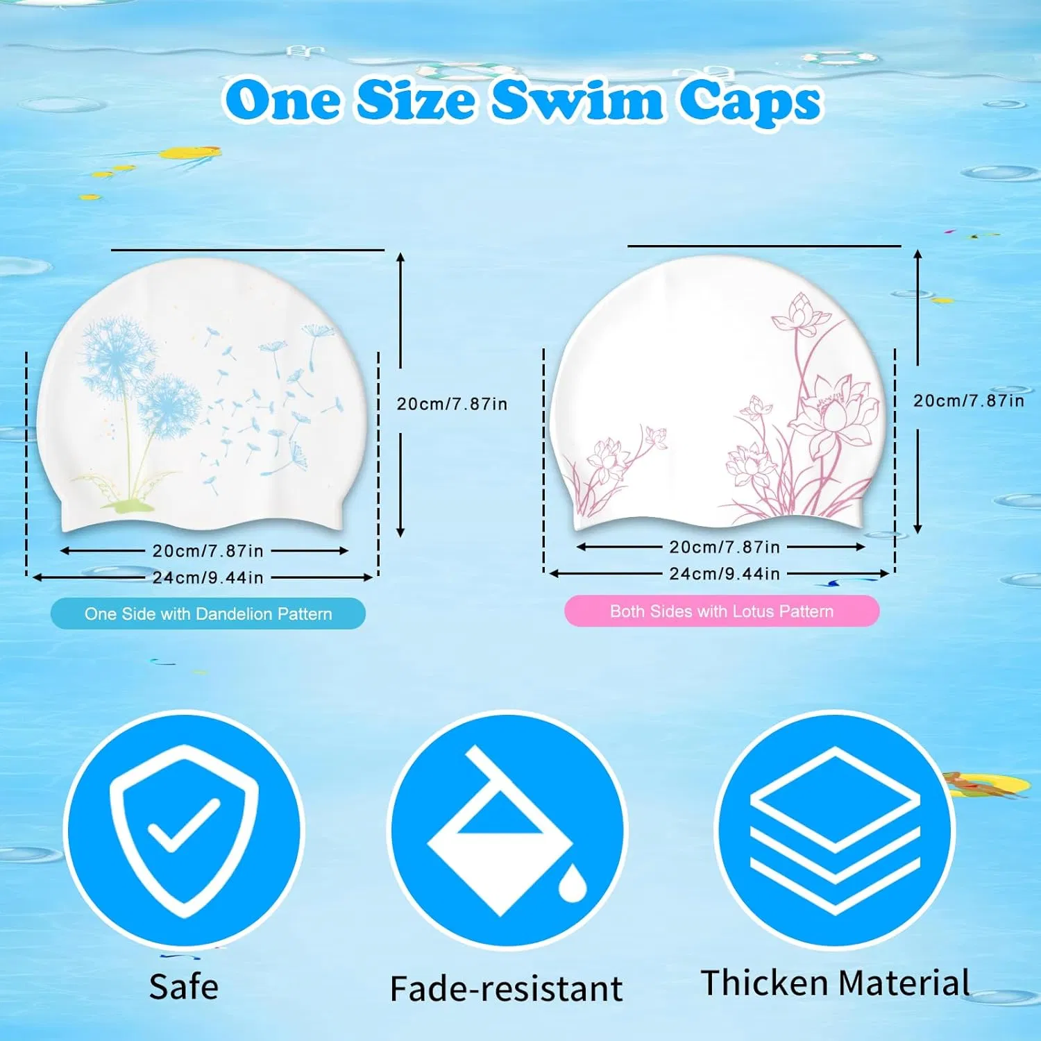 2pcs Adult Swim Caps for Women, Silicone Waterproof Swimming Caps - Fits Long/Short Hair, Anti-Slip Large Swim Cap Men Comfy Bathing Caps for Women Swimming photo 2