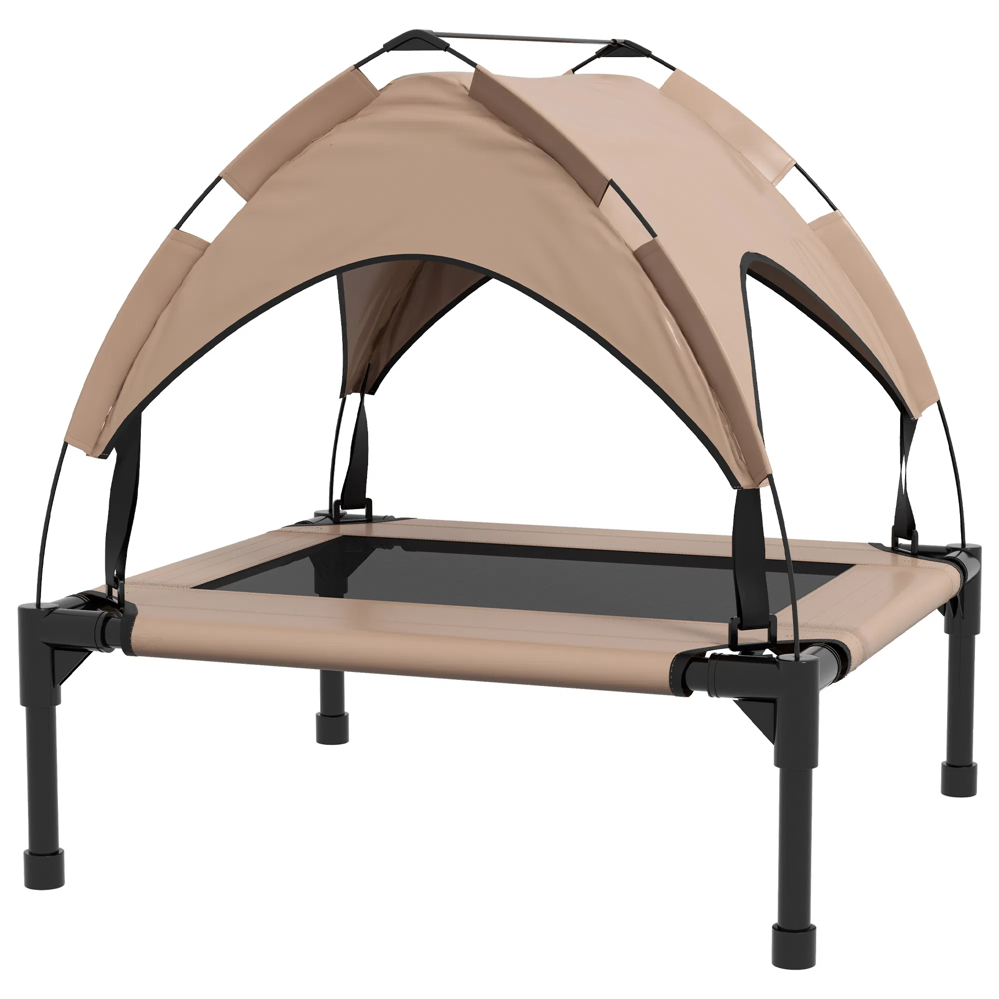Raised Dog Bed Cooling Dog Cot w/ Canopy Washable Breathable Mesh, for Small and Medium Dogs, Coffee photo 1