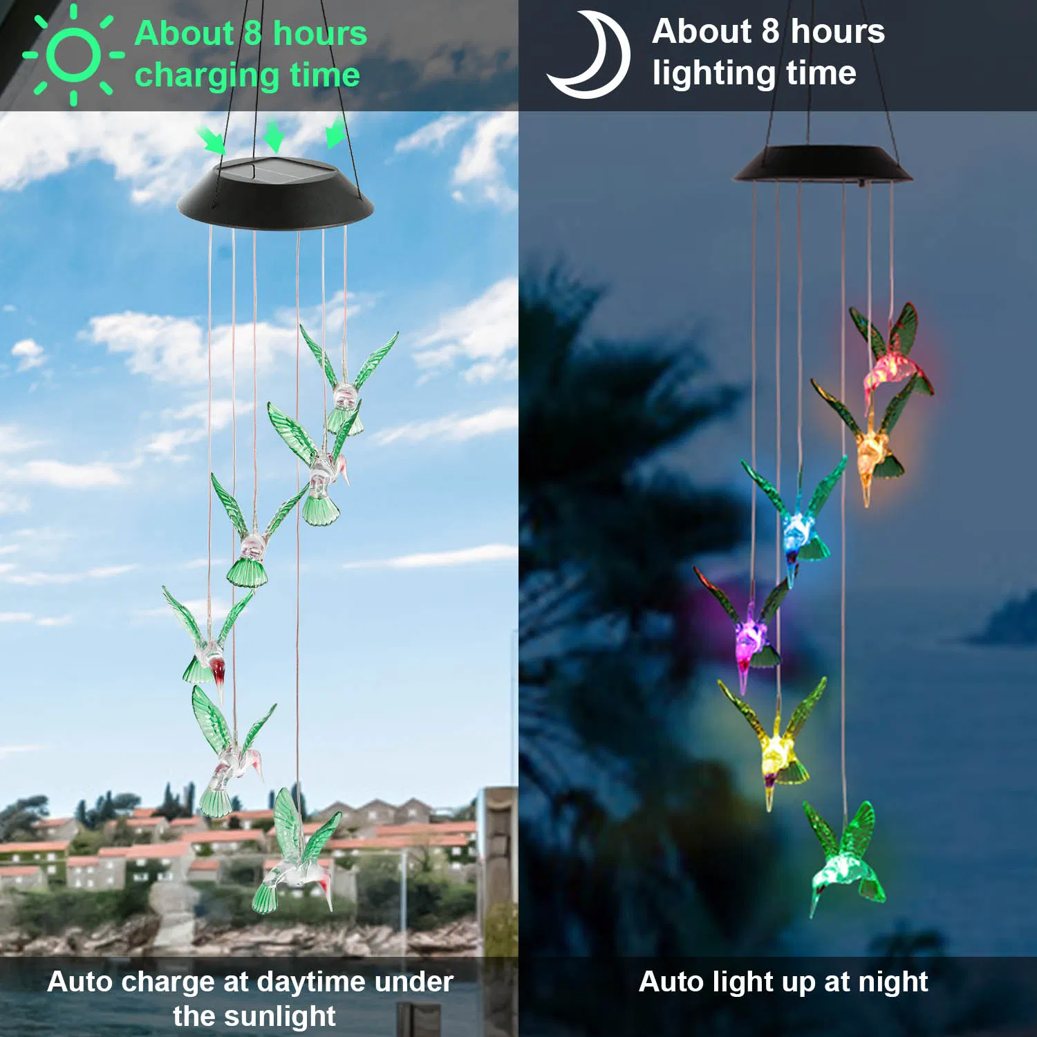 LED Solar Hummingbird Wind Chime Solar String Lights 6 LEDs Color-Changing IP65 Waterproof Decorative Lamp Lighting for Home Garden Fence Party photo 5