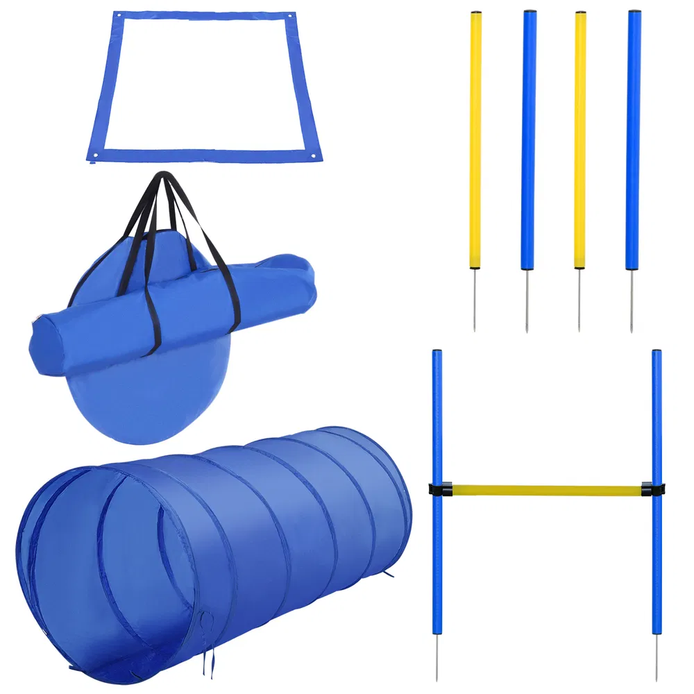 Dog Agility Starter Kit Pet Outdoor Exercise Training Set Tunnel 4 Weave Poles High Jumper photo 7