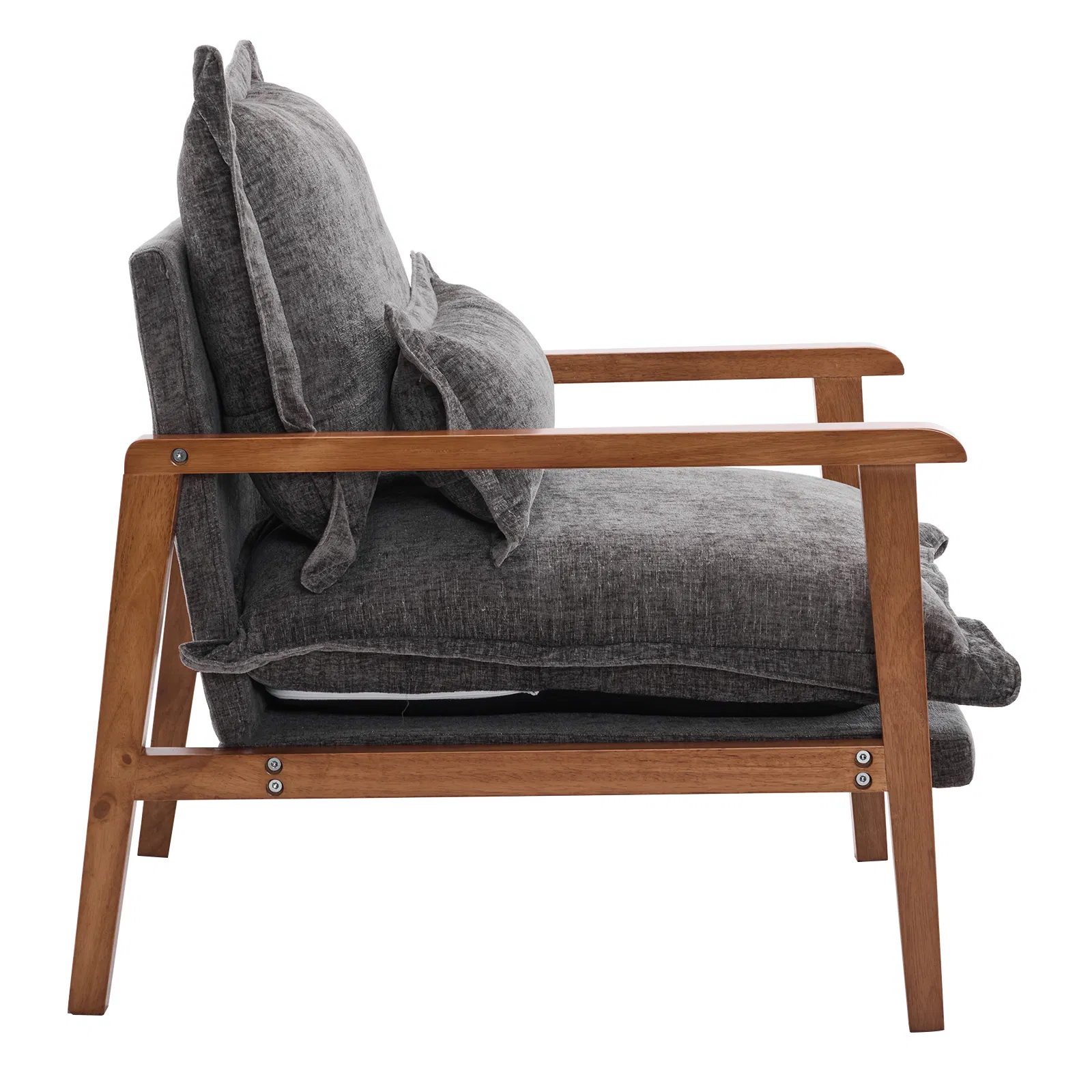 Cloud Shaped Indoor Leisure Chair with Solid Wood Armrest & Solid Wood Frame, Chenille Fabric Accent Chair with Lumbar Pillow, Single Sofa Chair Dark Grey photo 3