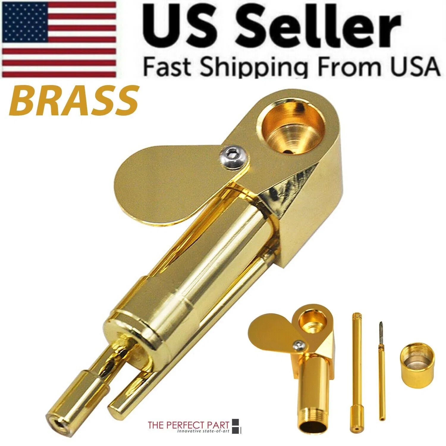 Brass Tobacco Smoking Pipe w/ Stash Storage Cylinder Chamber Metal w/ Lid Bowl photo 1