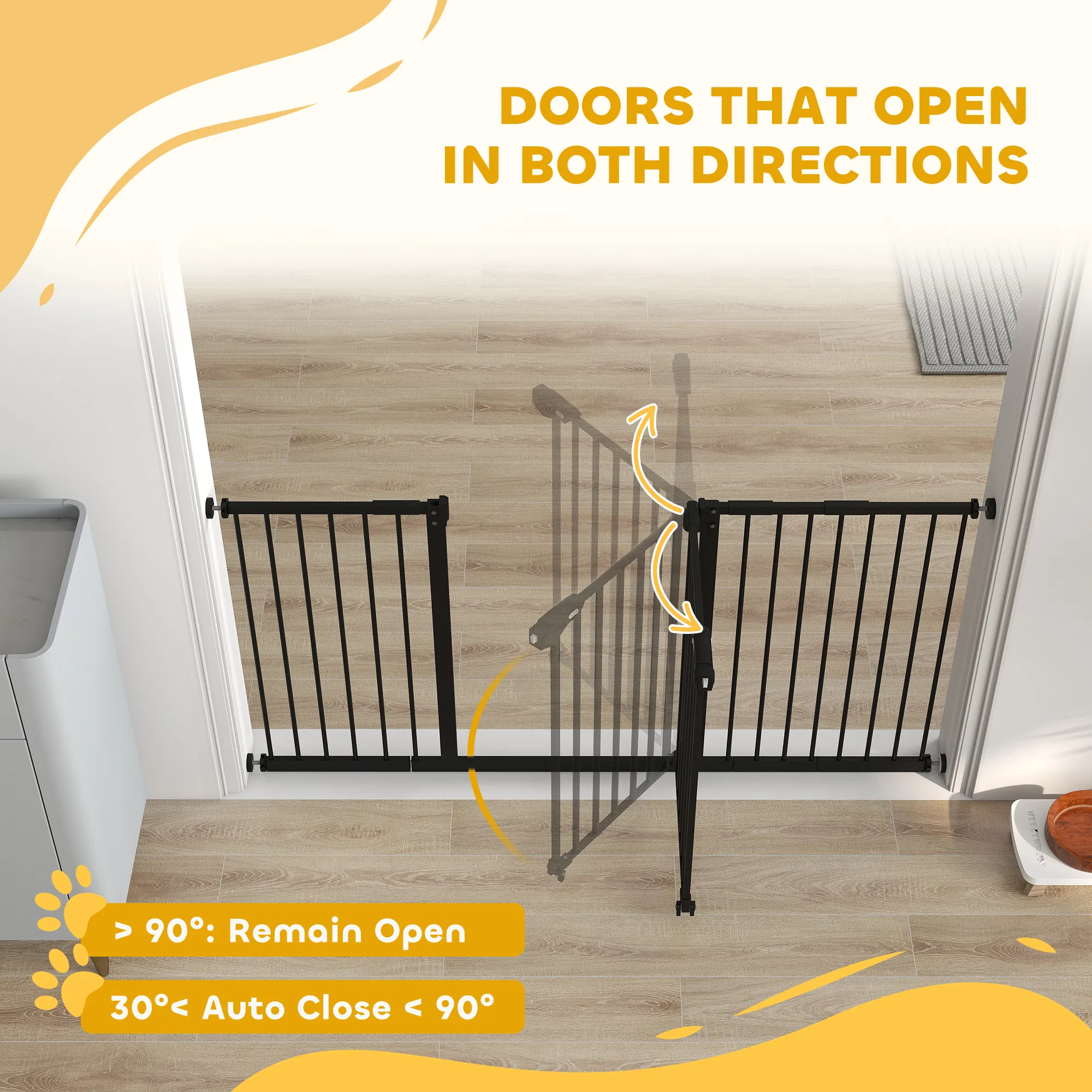Pet Gate with Door Dog Gate and Barrier Indoor for Stairs Includes 7", 8", 12" Extensions Kit, 30 Inch Tall Pressure-Mounted Safety Gate, Black photo 2